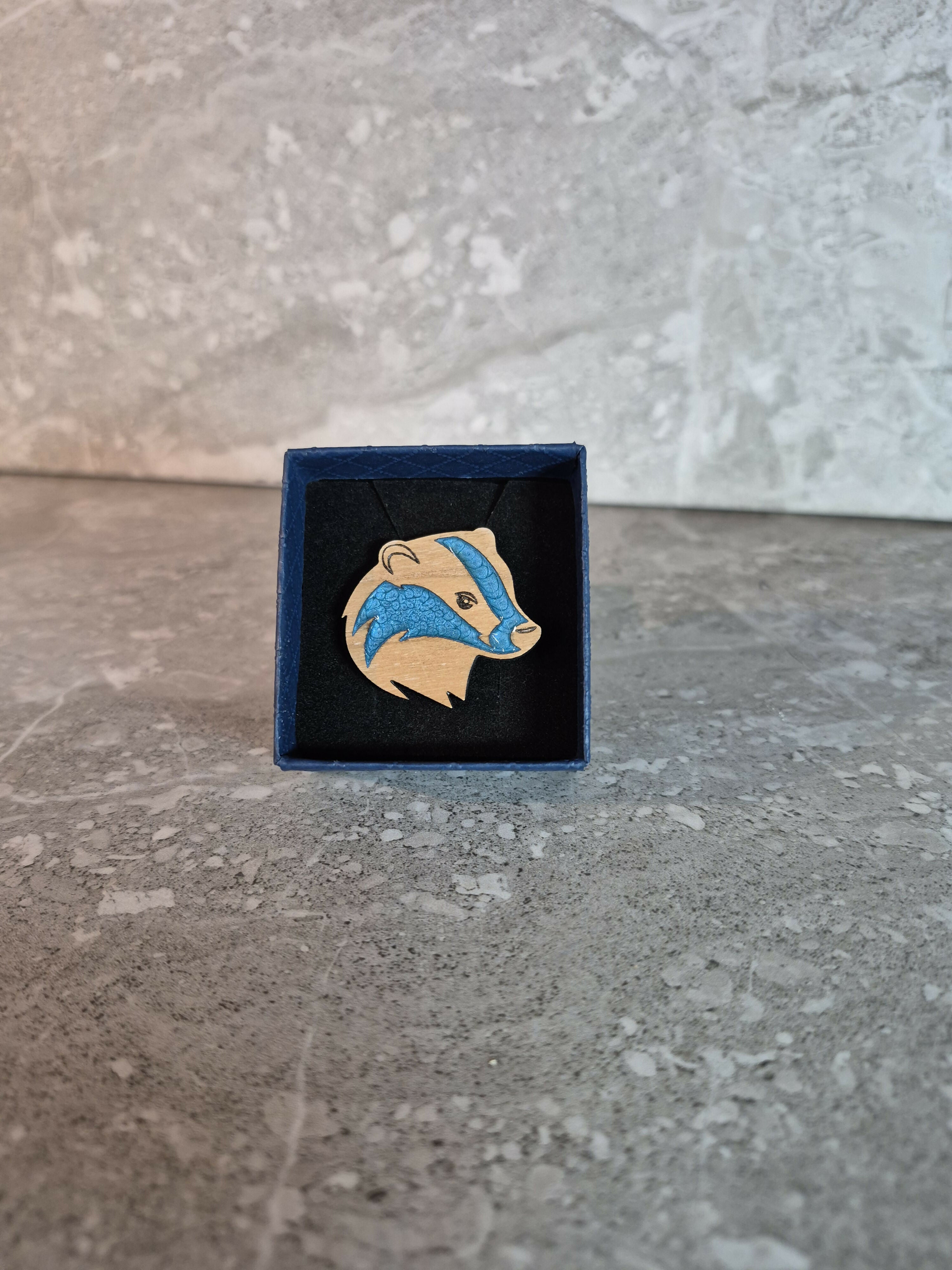 Handcrafted, Cherry Veneered, Badger Head Pin