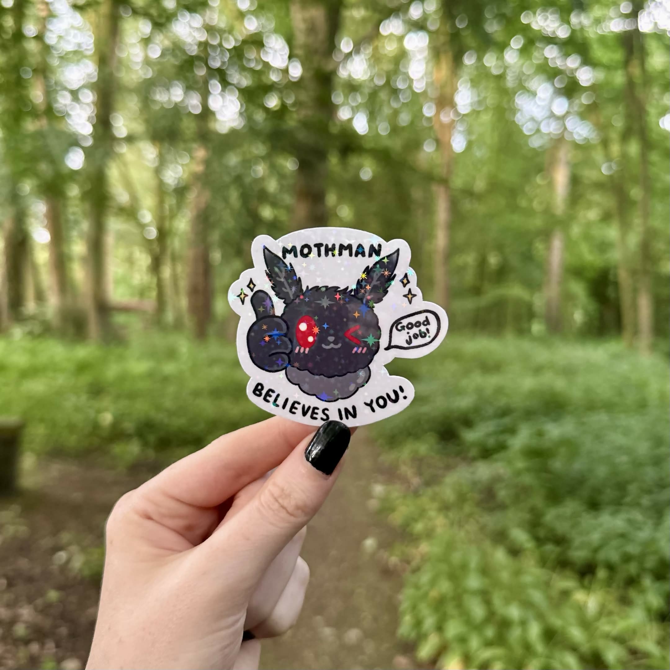 Mothman Believes in You Motivational Cryptid Holographic Sparkly Vinyl Die Cut Sticker