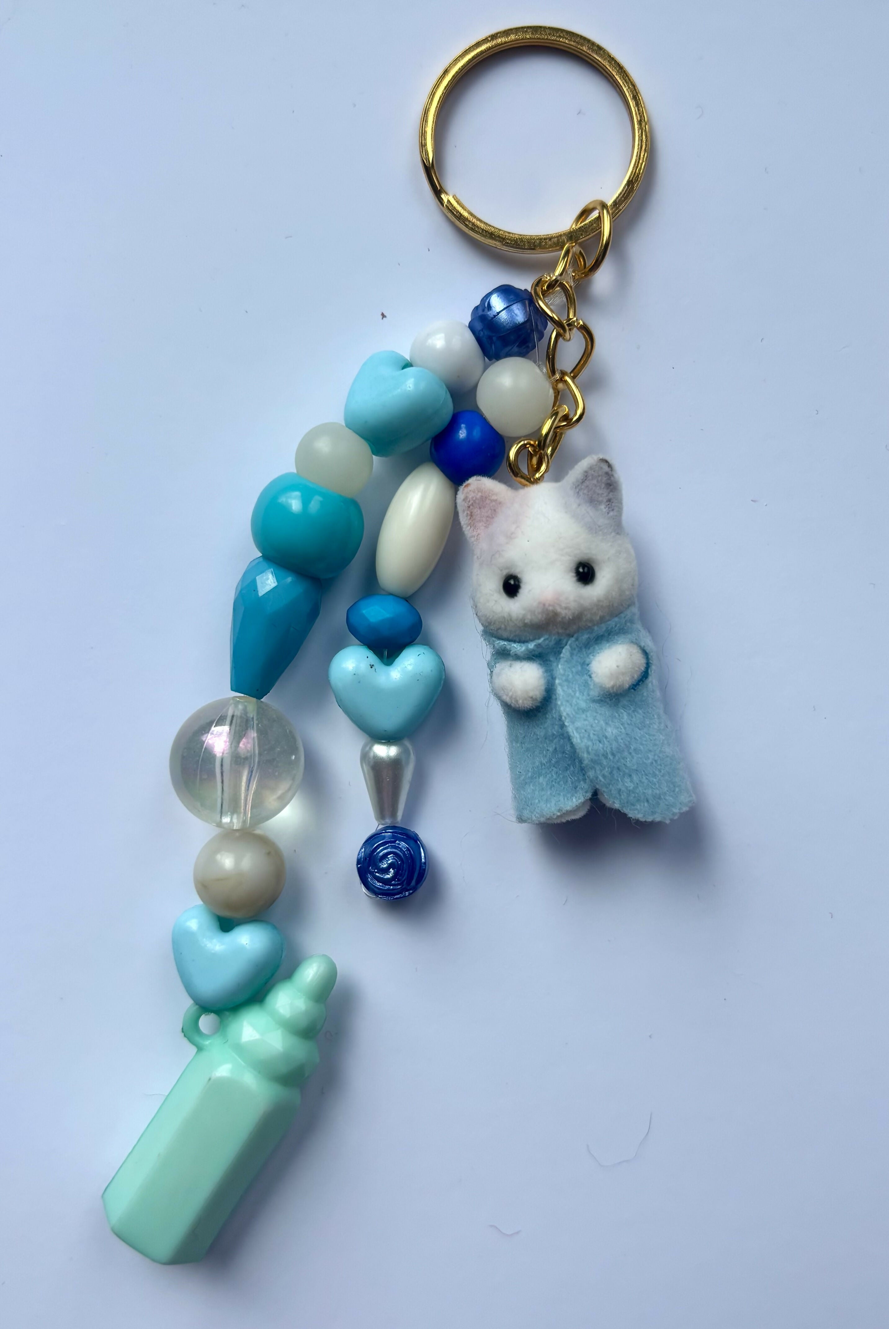 Blue Baby Cat Felt Keyring