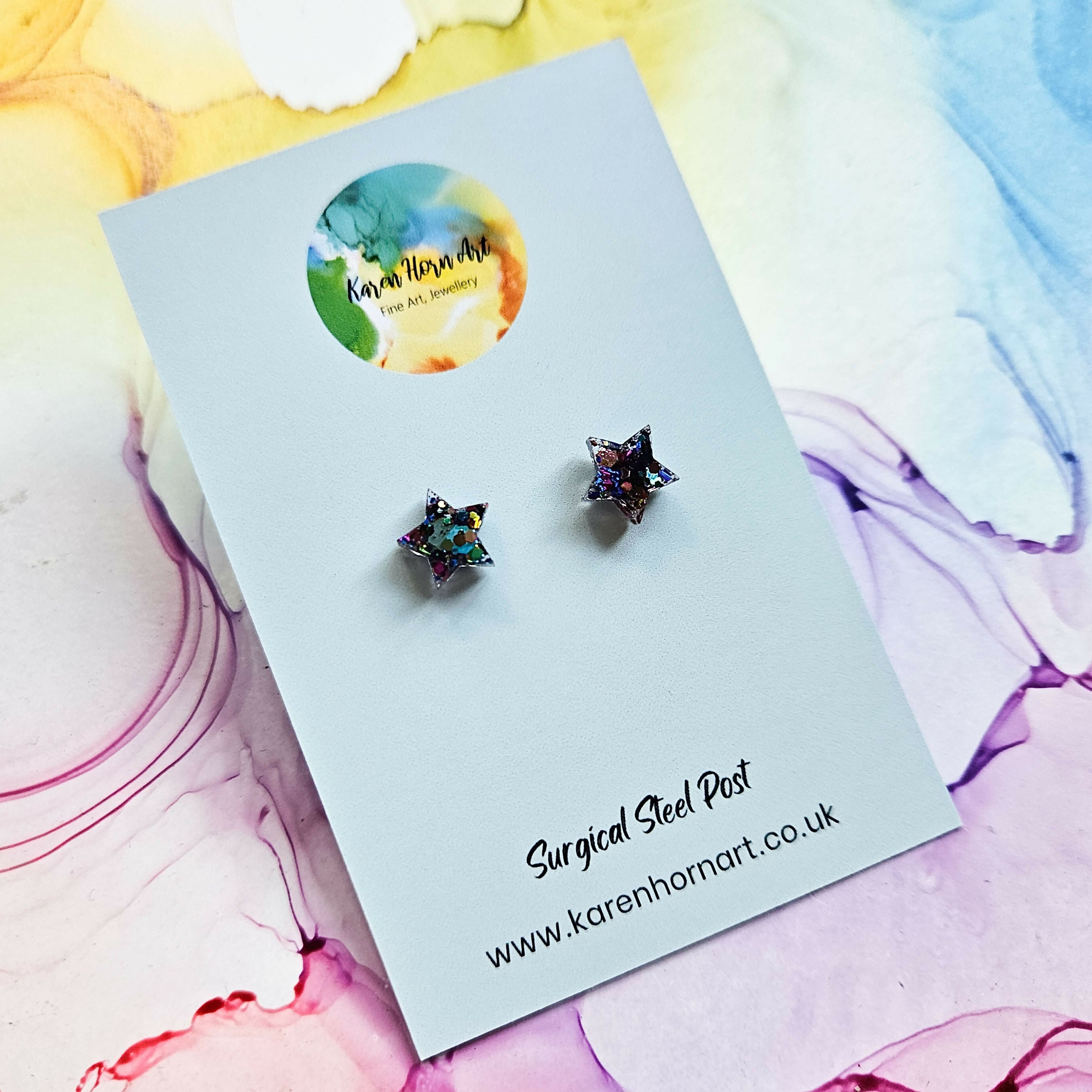 Handmade Glitter Stars Resin Studs