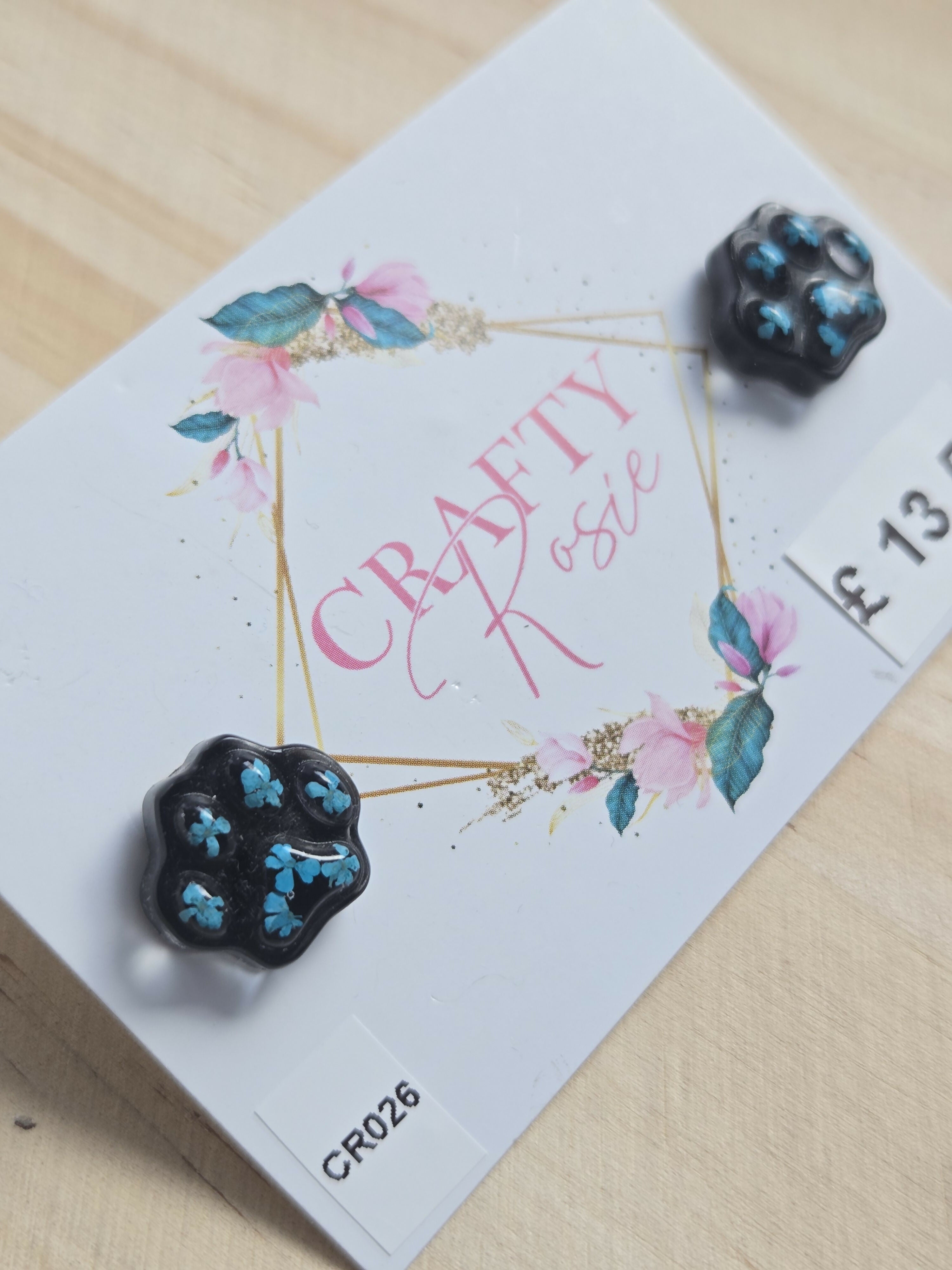 Stainless Steel Real Queen Anne's Lace Flowers Paw Stud Earrings