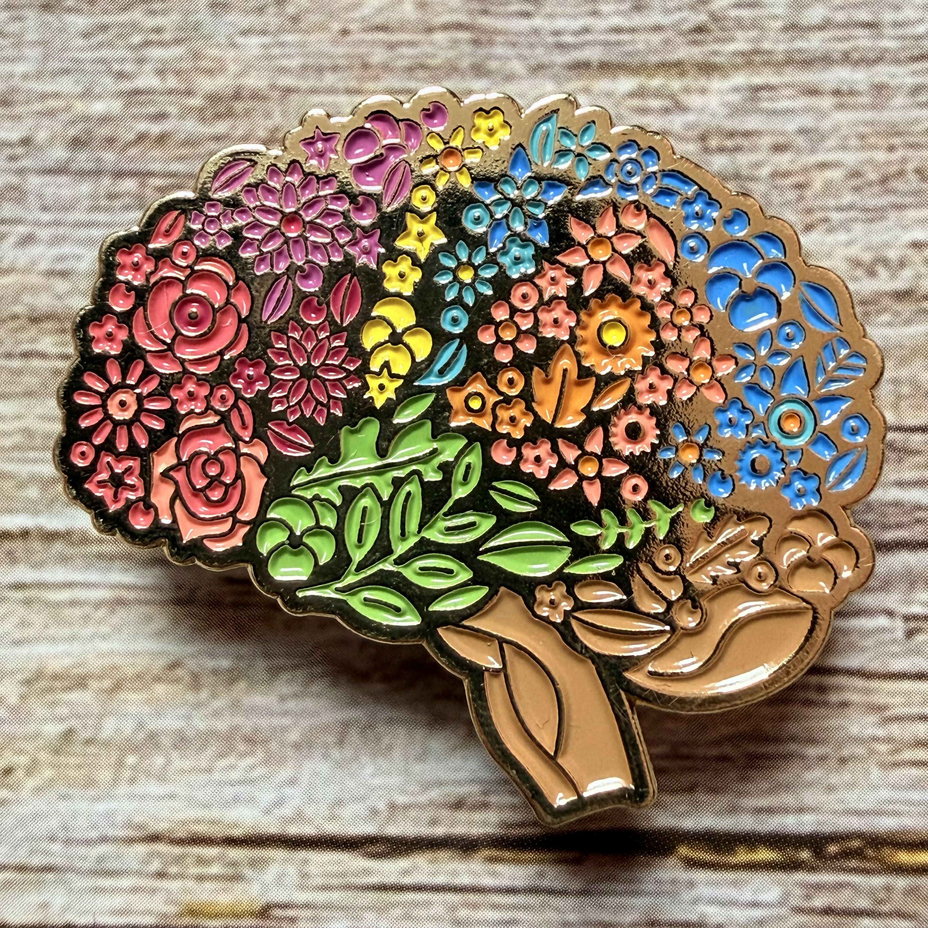 Floral Brain Pin Badge