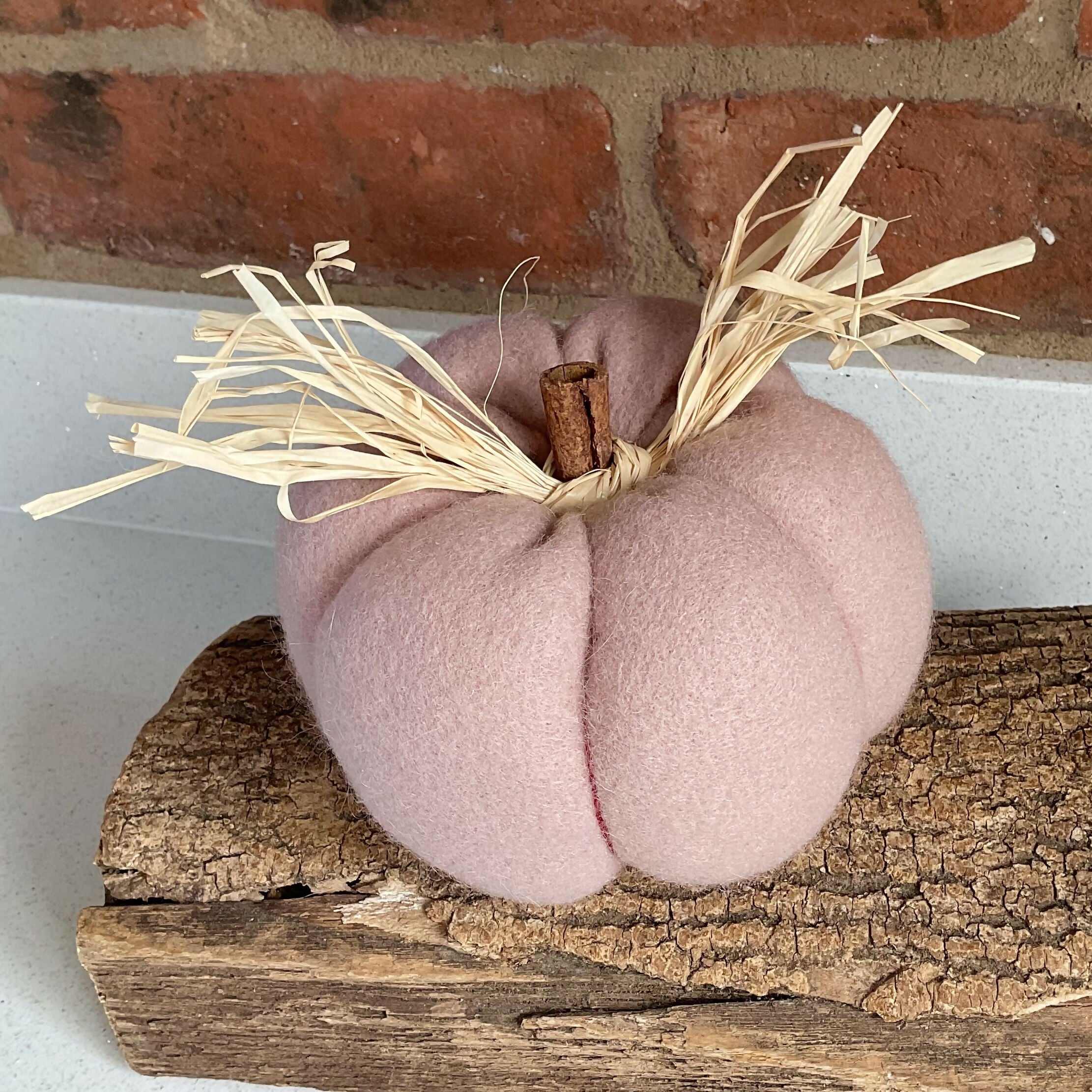 Vegan “wool” Blush Pink Pumpkin Decoration, Pale Pink Handmade Autumn Ornament