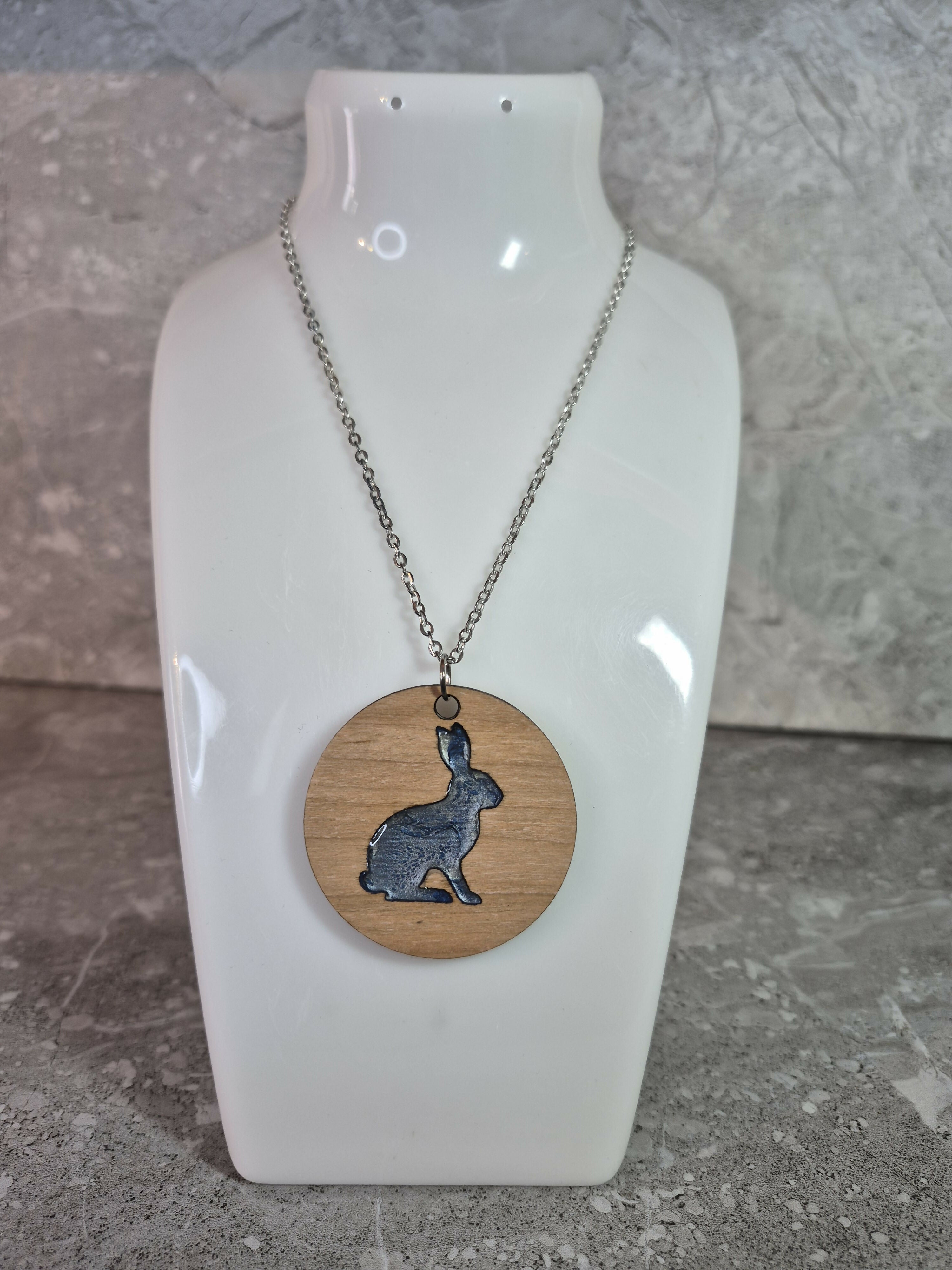 Unique Handcrafted Round Pendant Showing a Seated Hare