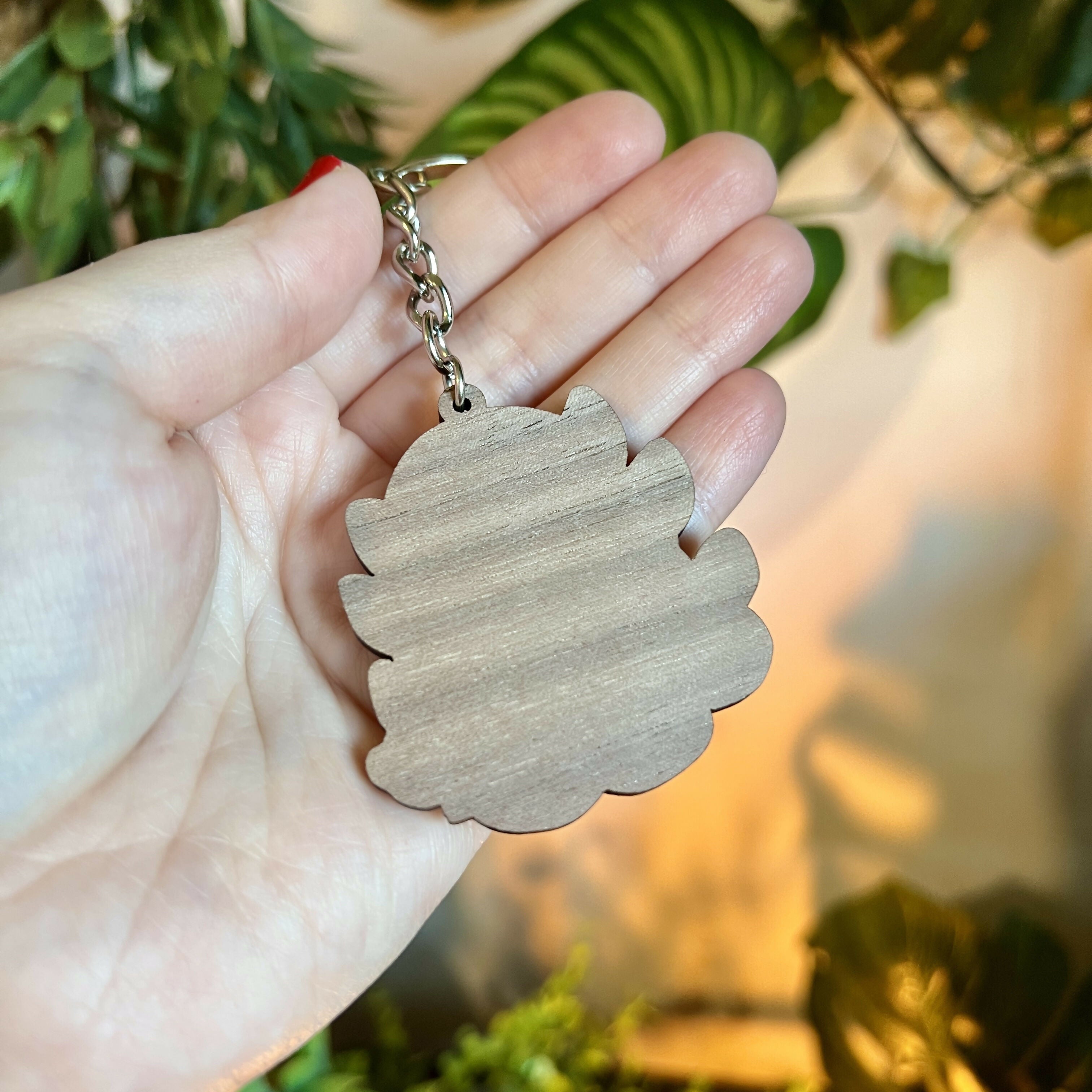 Leafy Ghost Wooden Keyring