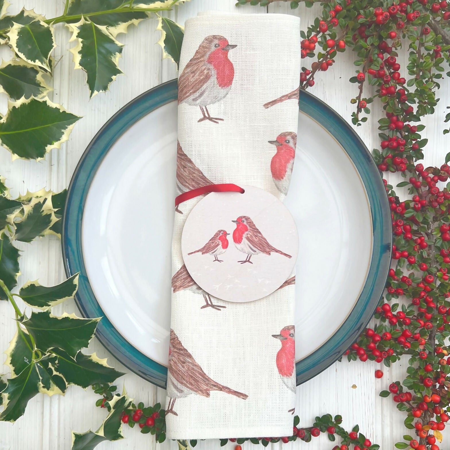 Wooden Christmas Decoration - 'Robins' Design