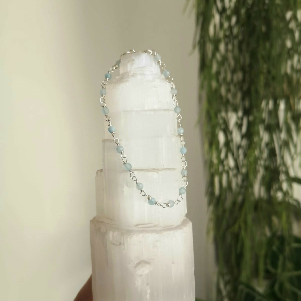 Hand Wrapped Sterling Silver Bracelet with Faceted Aquamarine Beads