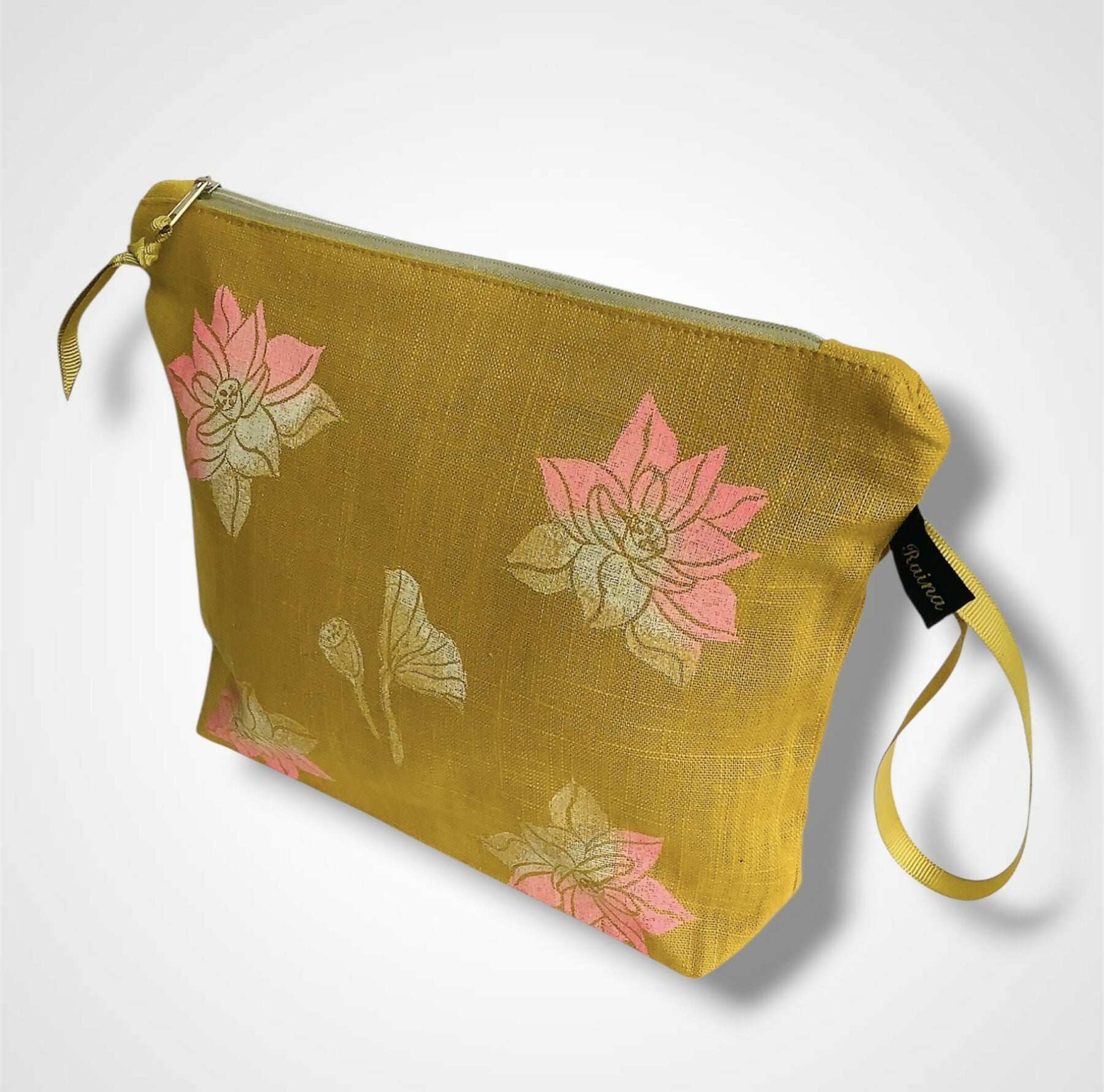 Yellow Lotus Flower Linen Women’s Makeup Bag