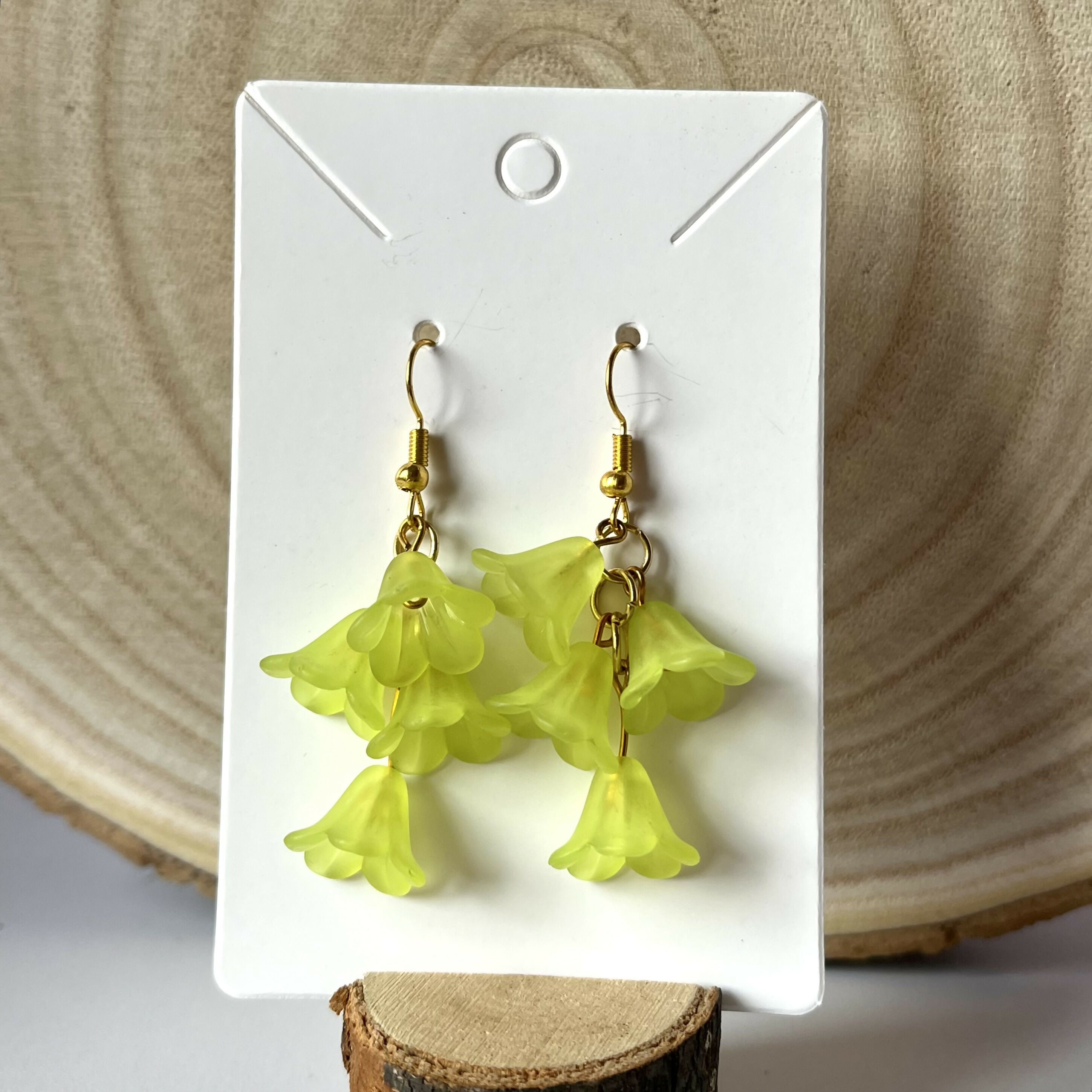Cascading Green Flower Earrings In Gold