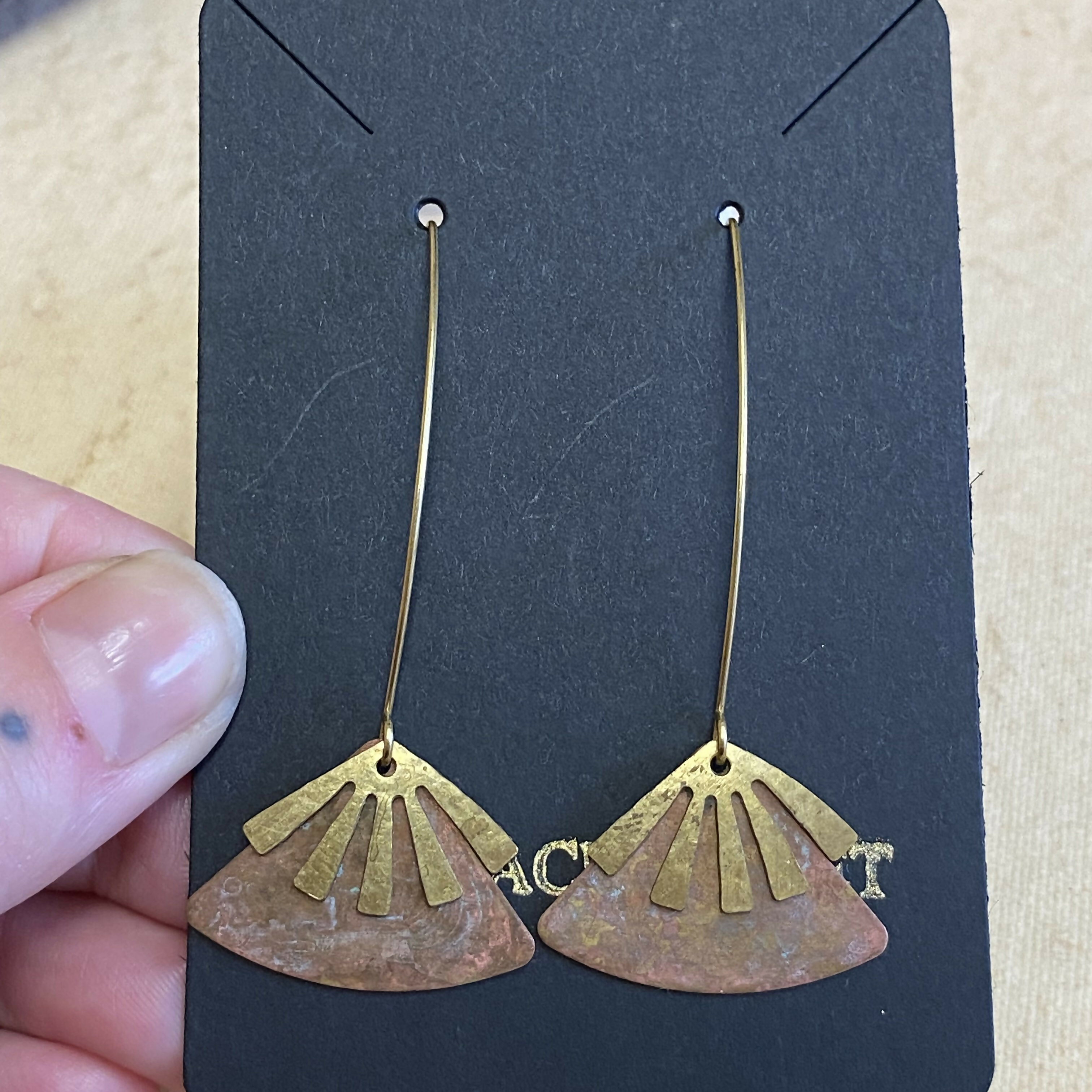 Long Drop Brass Patina Earrings