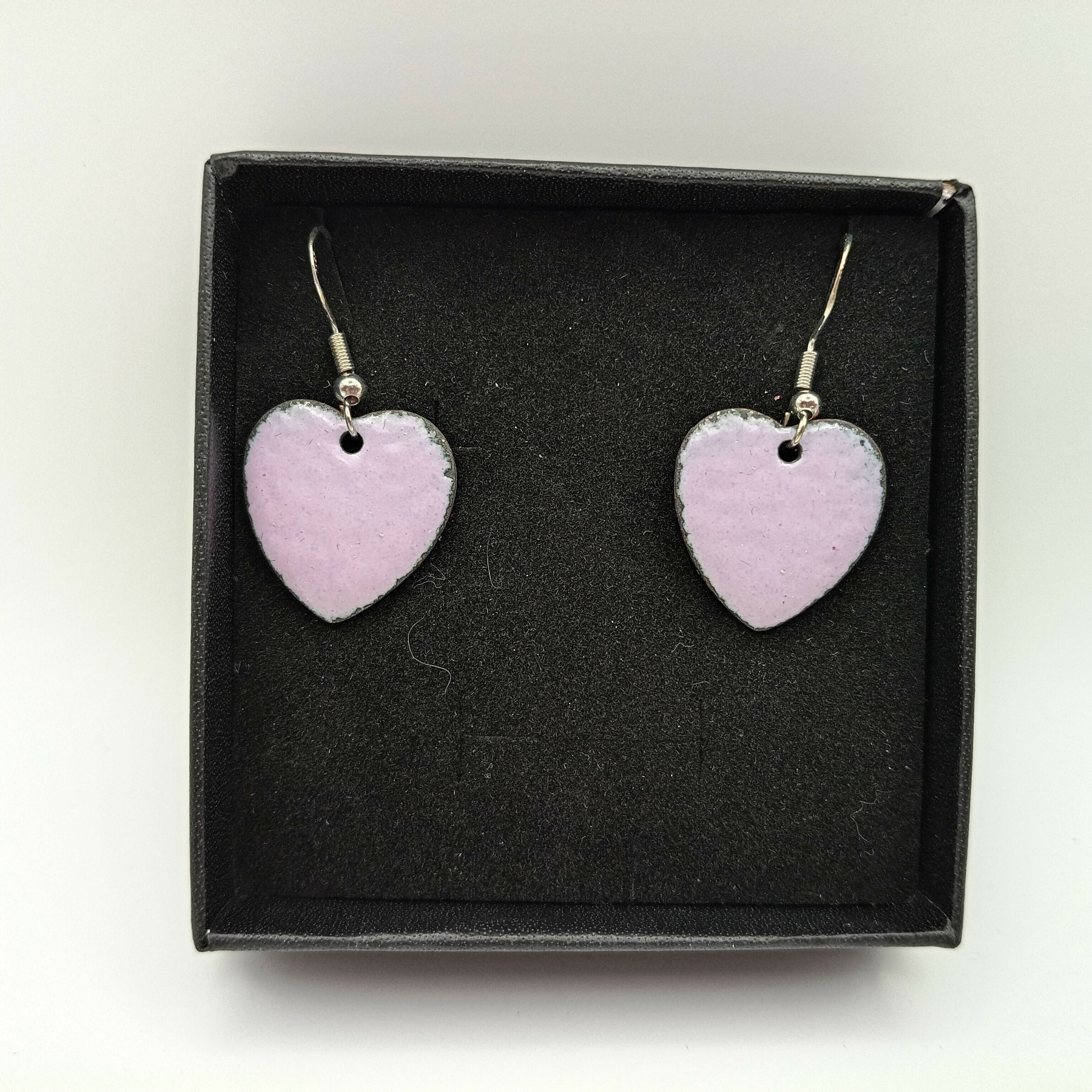 Pale Pink Enamel Heart Earrings