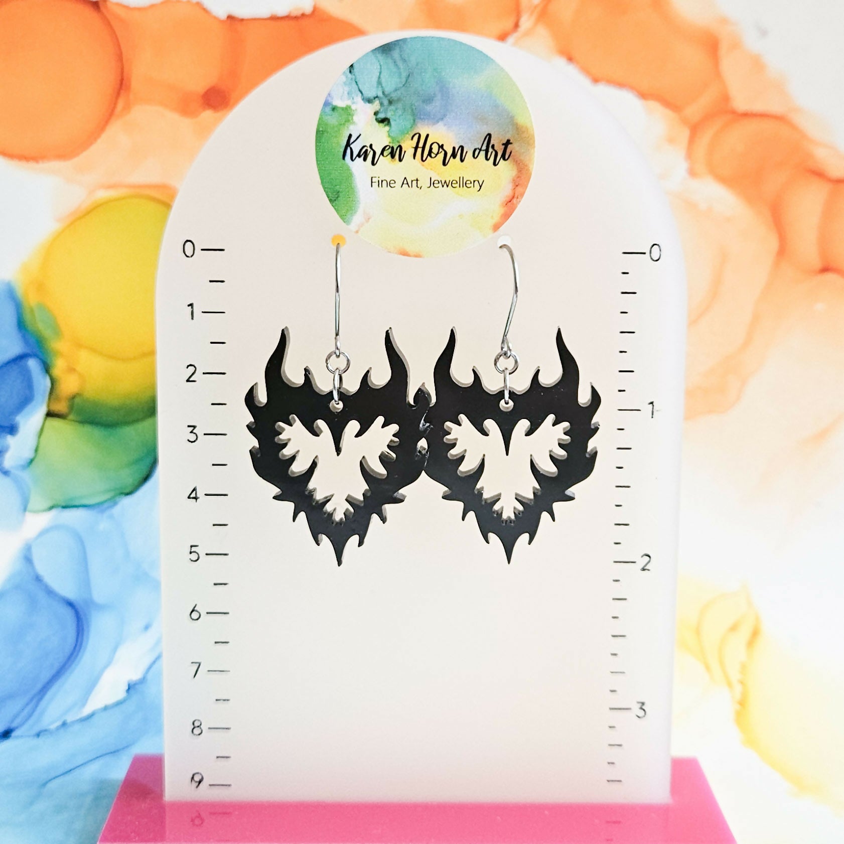 Handmade Black Horned Hearts Resin Earrings