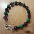 Tibetan Silver toggle Catch Bracelet with Amethyst, Green Goldstone and Green Chalcedony.