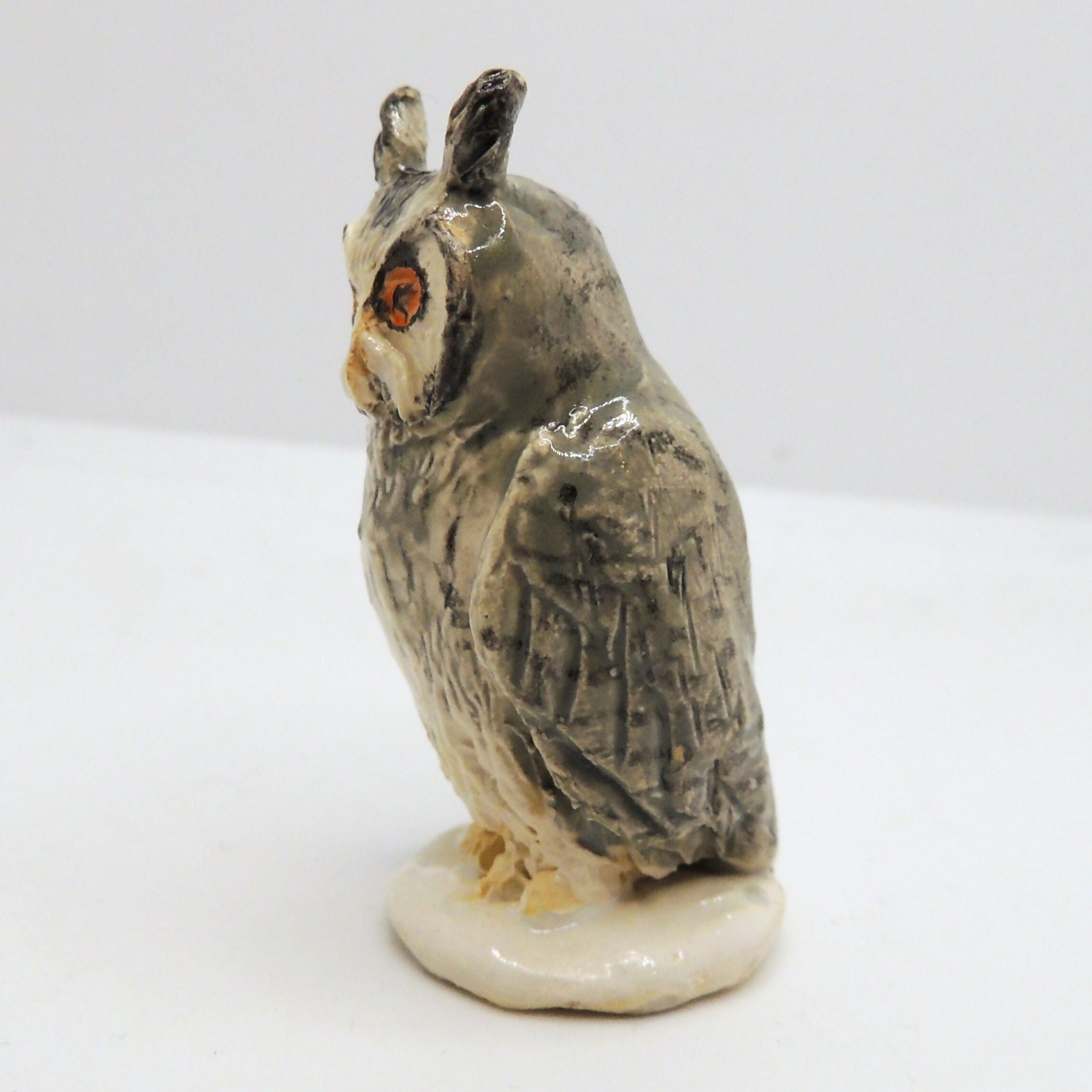 Ceramic White faced scops owl sculpture - Fran