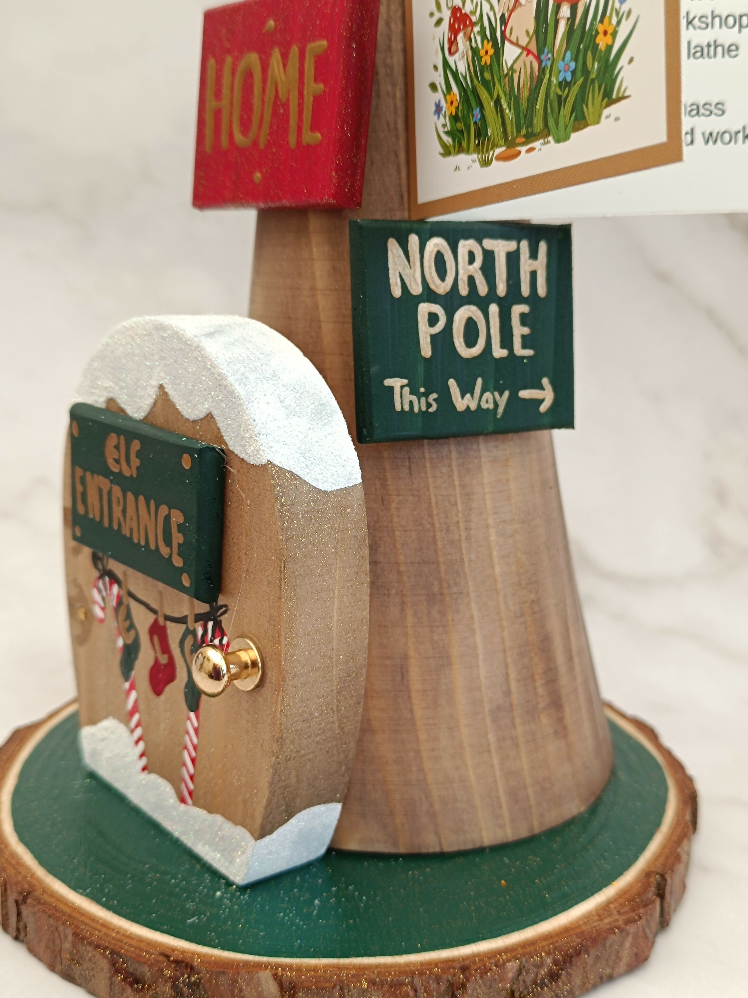 30cm Green Handmade, Free Standing Painted Wooden Bell Shaped Topped Toadstool Elf House - Whimsical Woodland Ornament & Holiday Keepsake