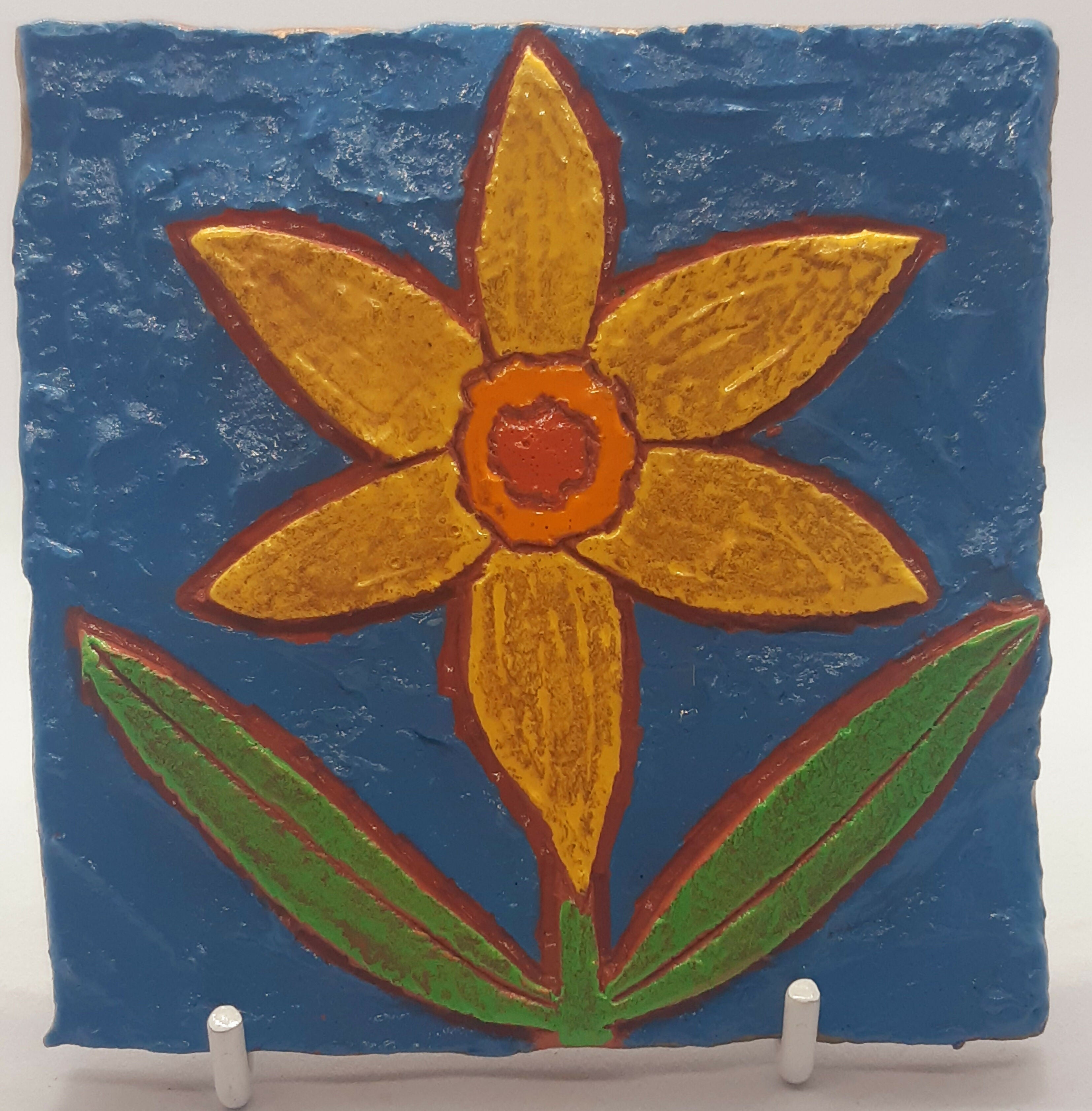 Daffodil Clay Tile in Relief