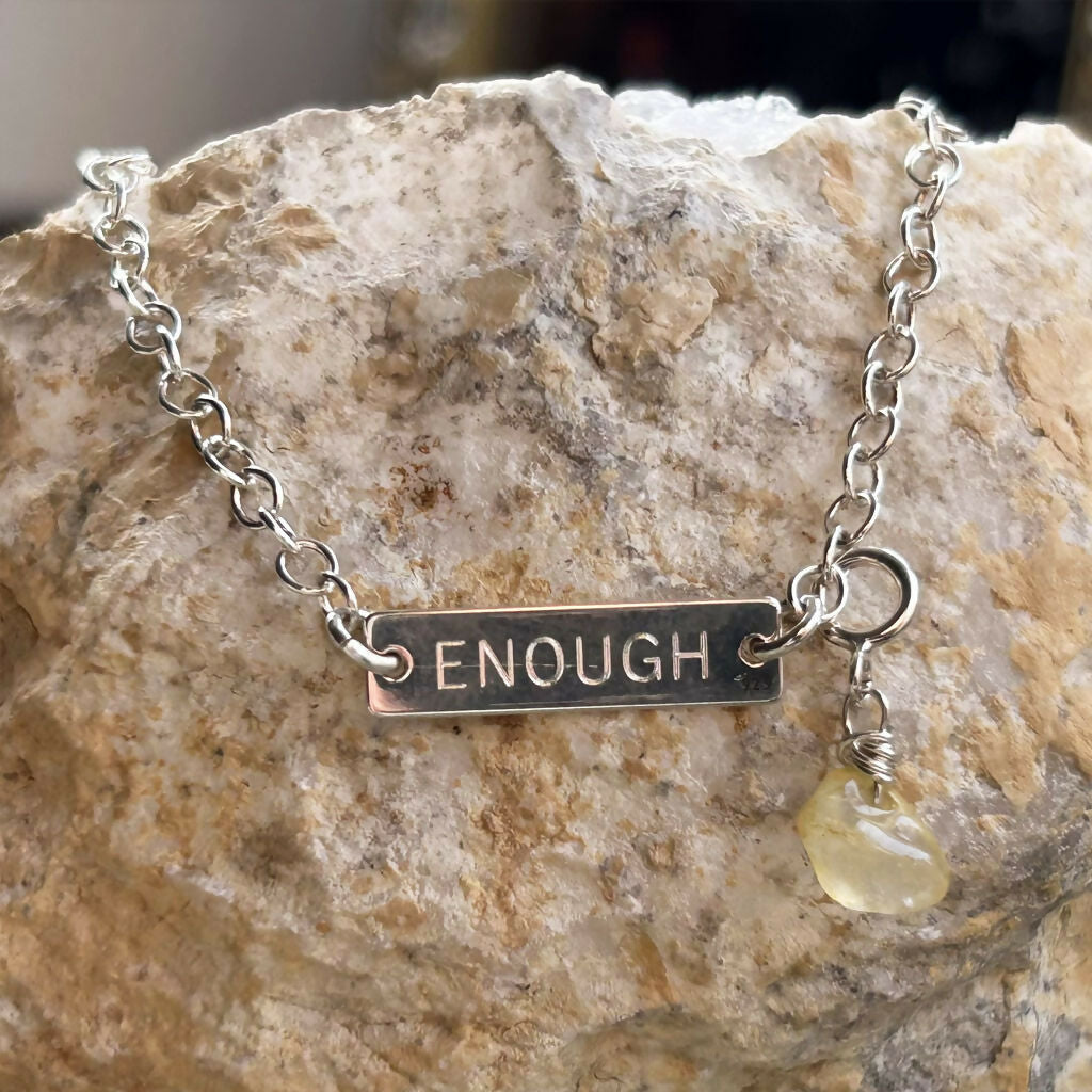 Handmade Sterling Silver 'I Am Enough' Citrine Charm Bracelet