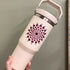Hand Painted Dot Mandala Thermal Water Bottle with Handle: Cream with Burgundy and Pink