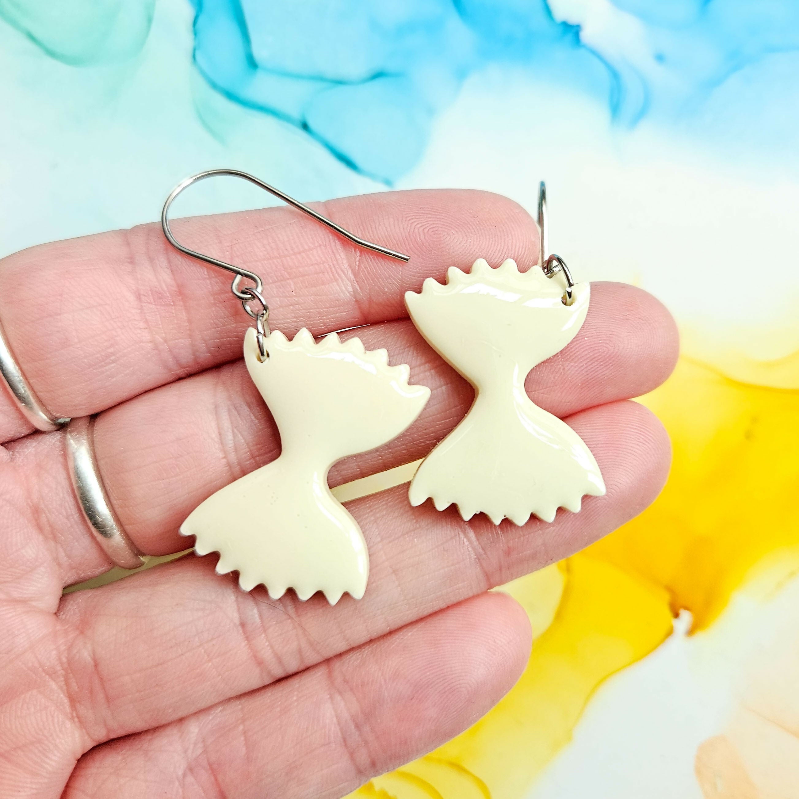 Handmade Ivory Pasta Farfalle Resin Earrings
