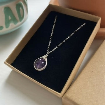 Amethyst Drop Necklace, Sterling Silver
