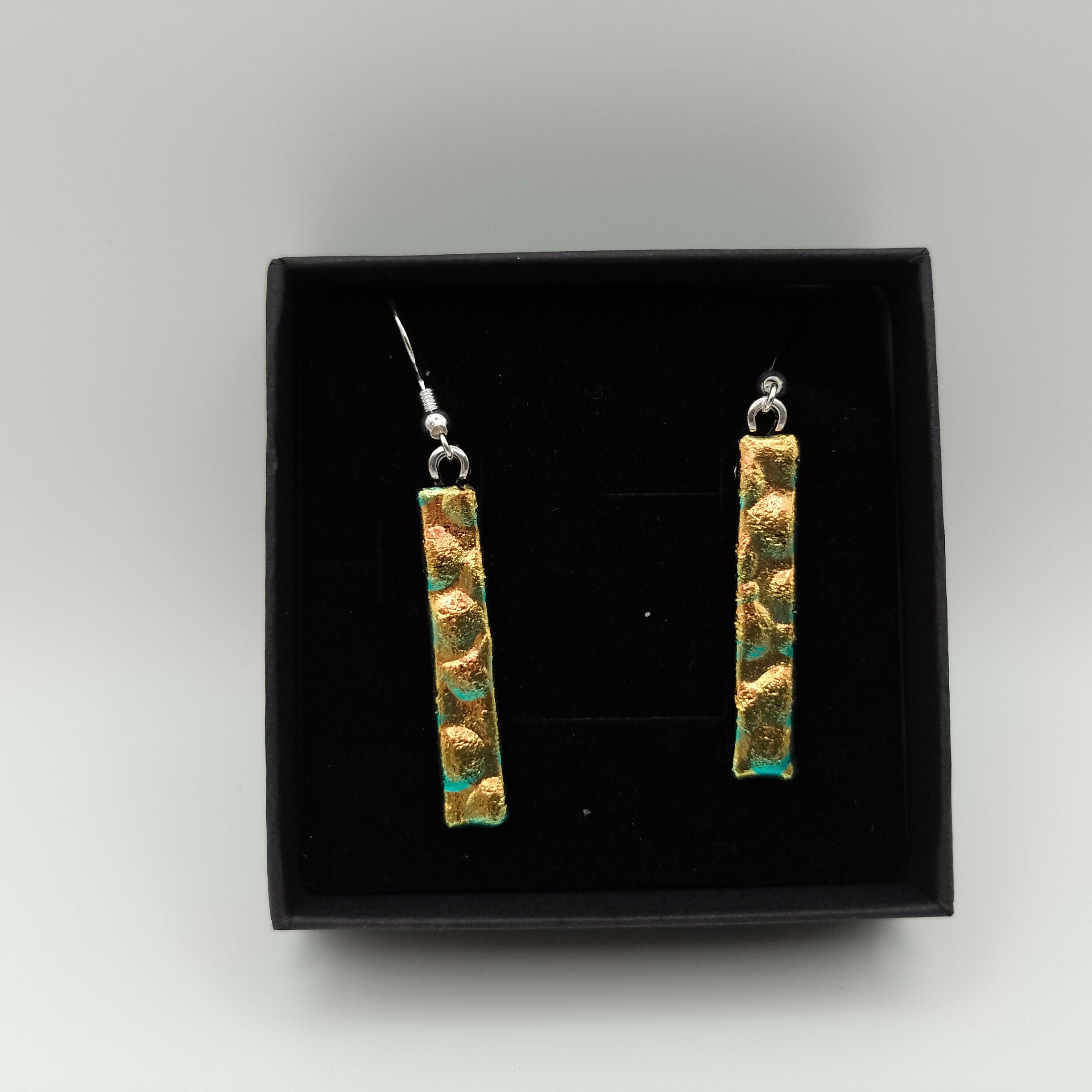 Gold Orange Rippled Dichroic Earrings