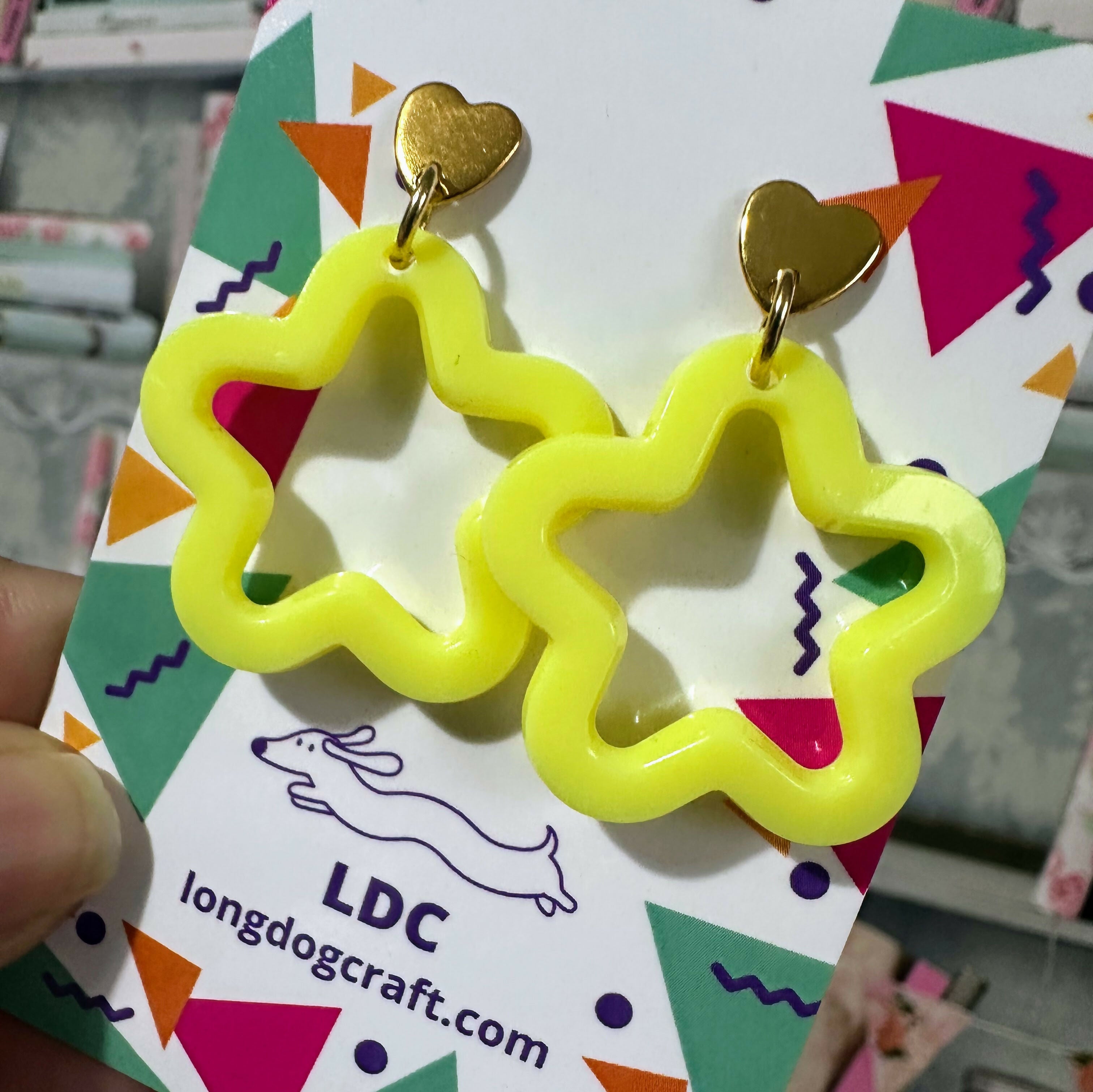 Acrylic Star Drop Stud Bright Solid Yellow