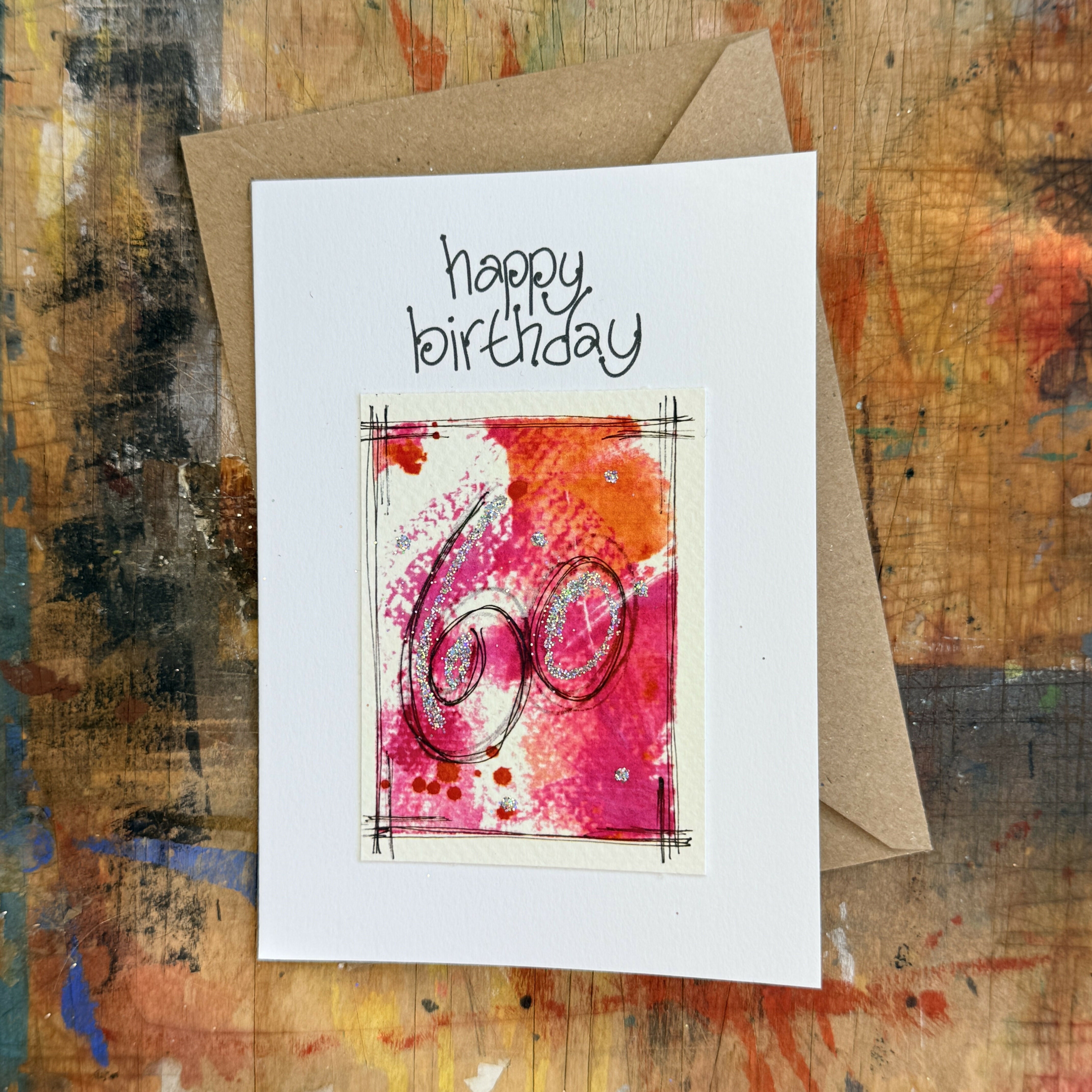 Abstract Sparkle 60th Birthday Card in Pink