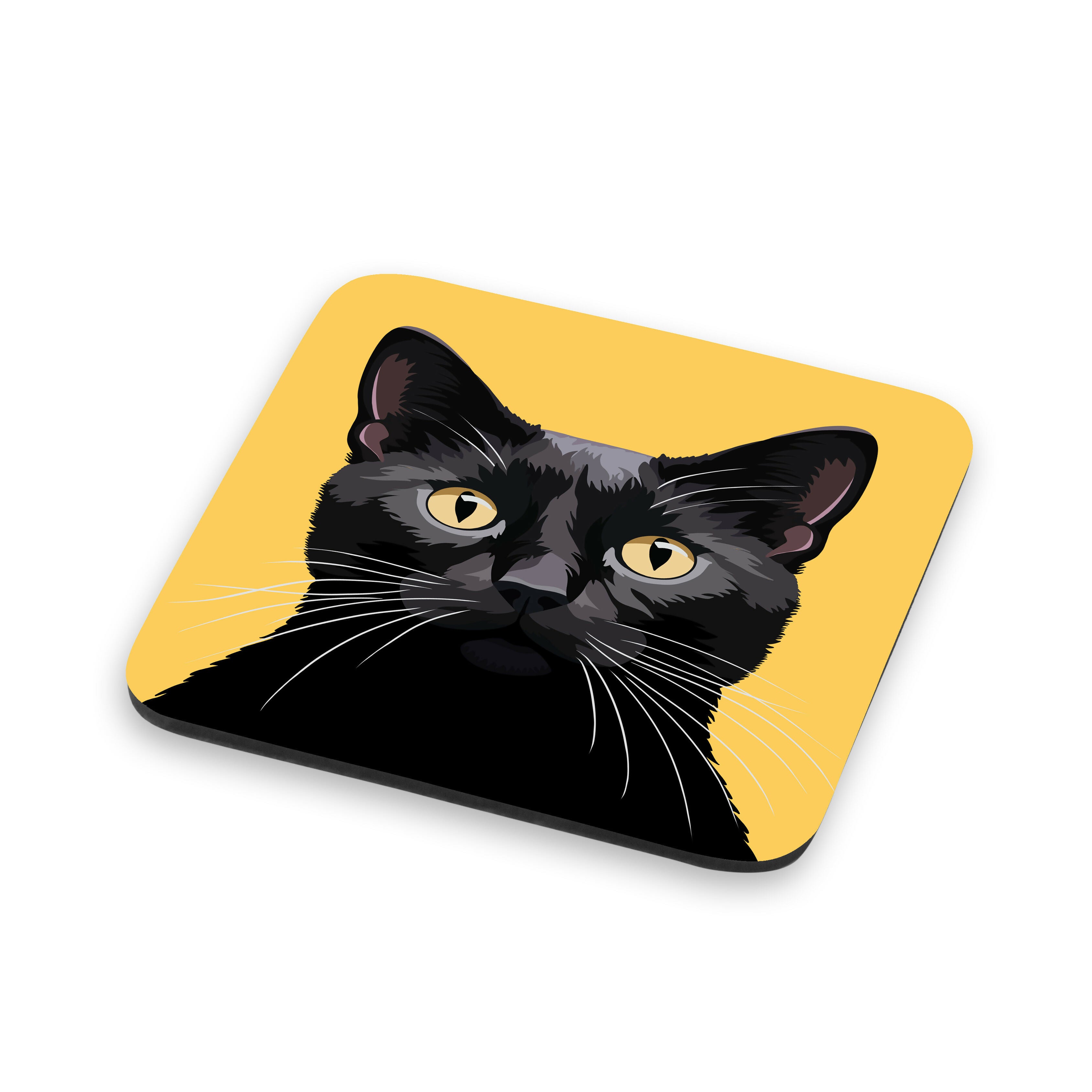 Black Cat Yellow Eyes Coaster