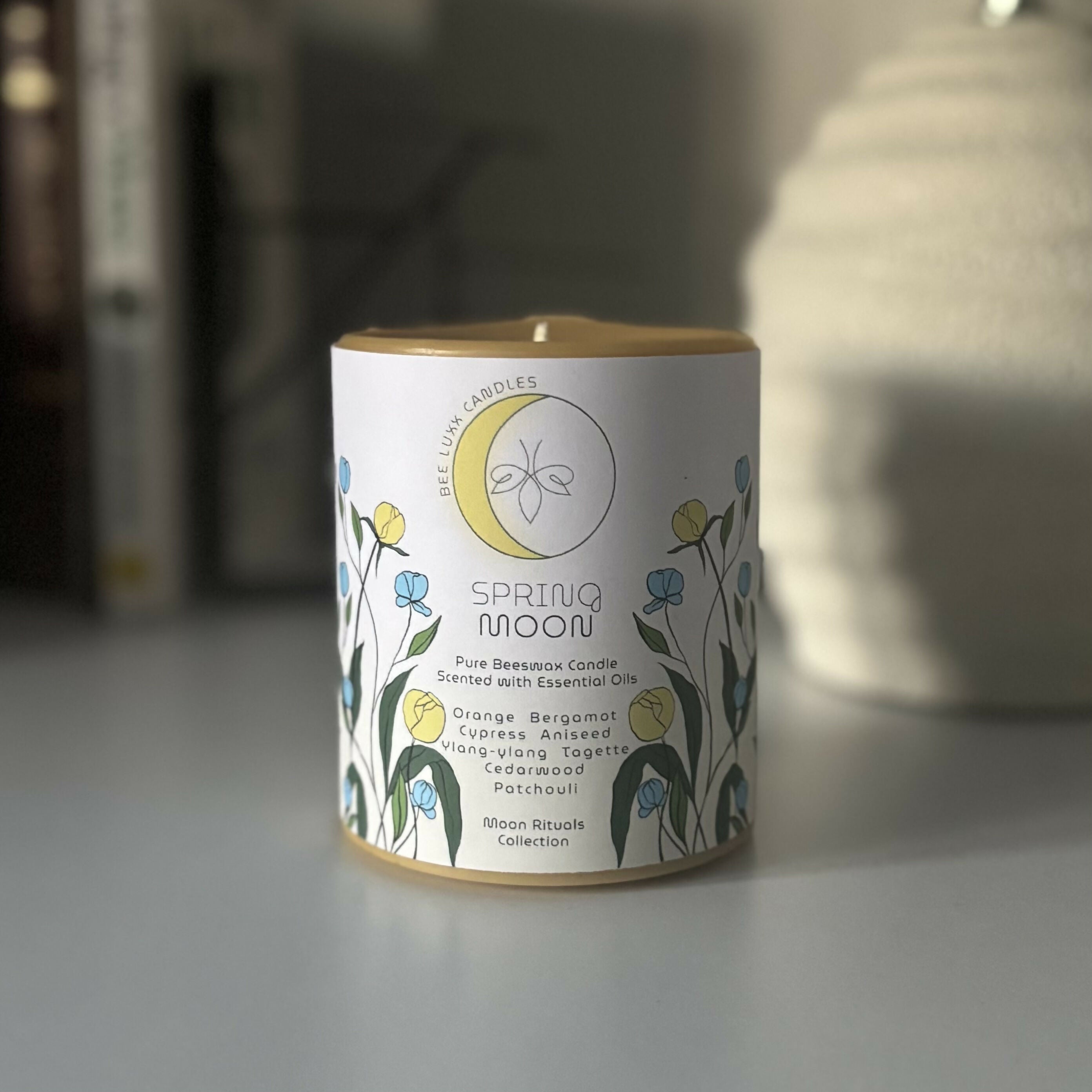 Spring Moon - 100% Natural Essential Oil & Beeswax Pillar Candle