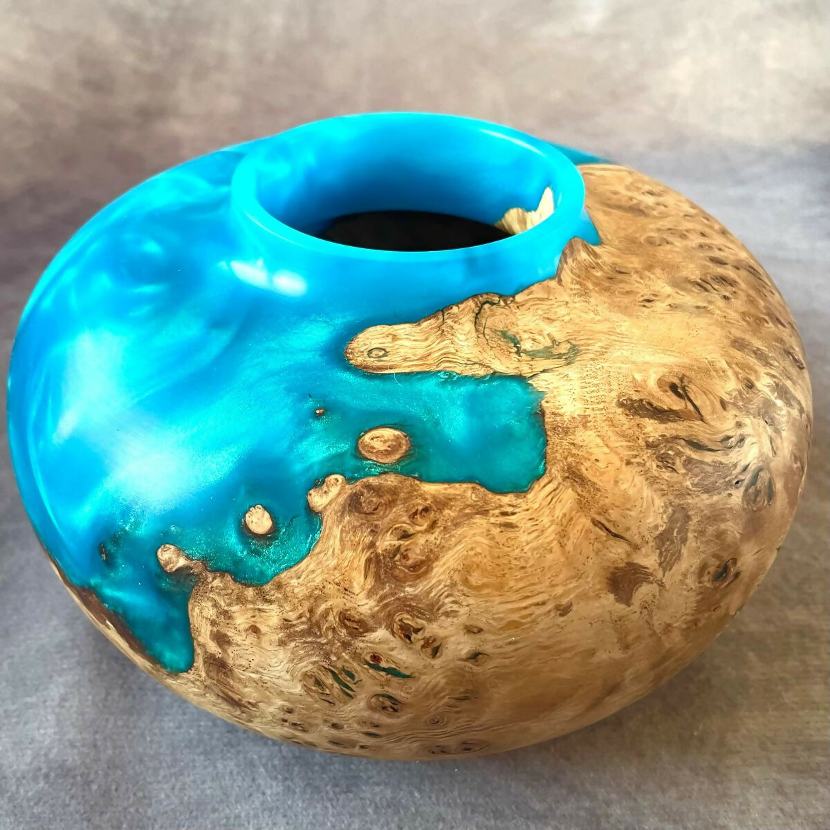 Striking English Oak Burr and Turquoise Hollow Form
