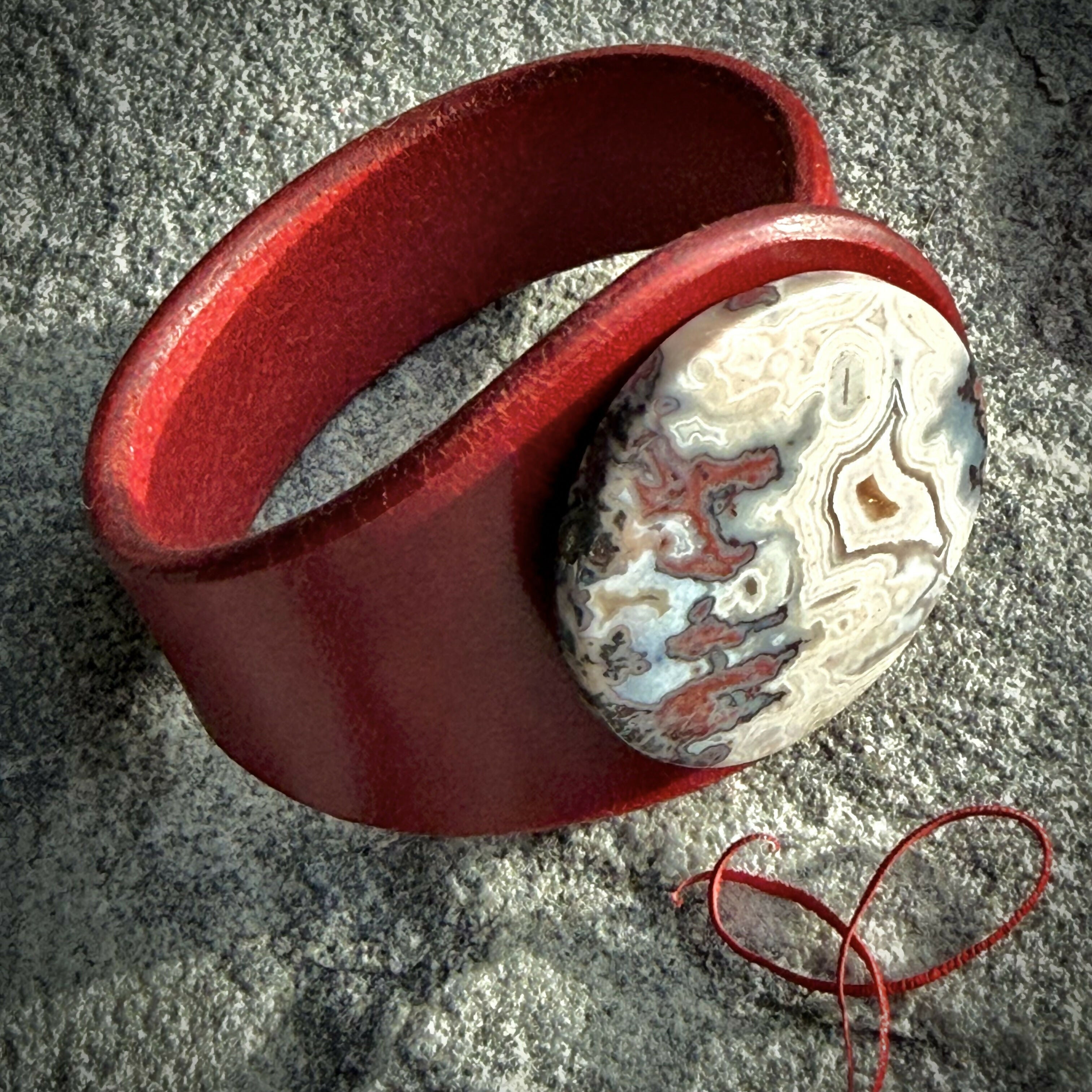 Handcrafted Natural Leather & Crazy Lace Agate Gemstone Bracelet - Size S or M