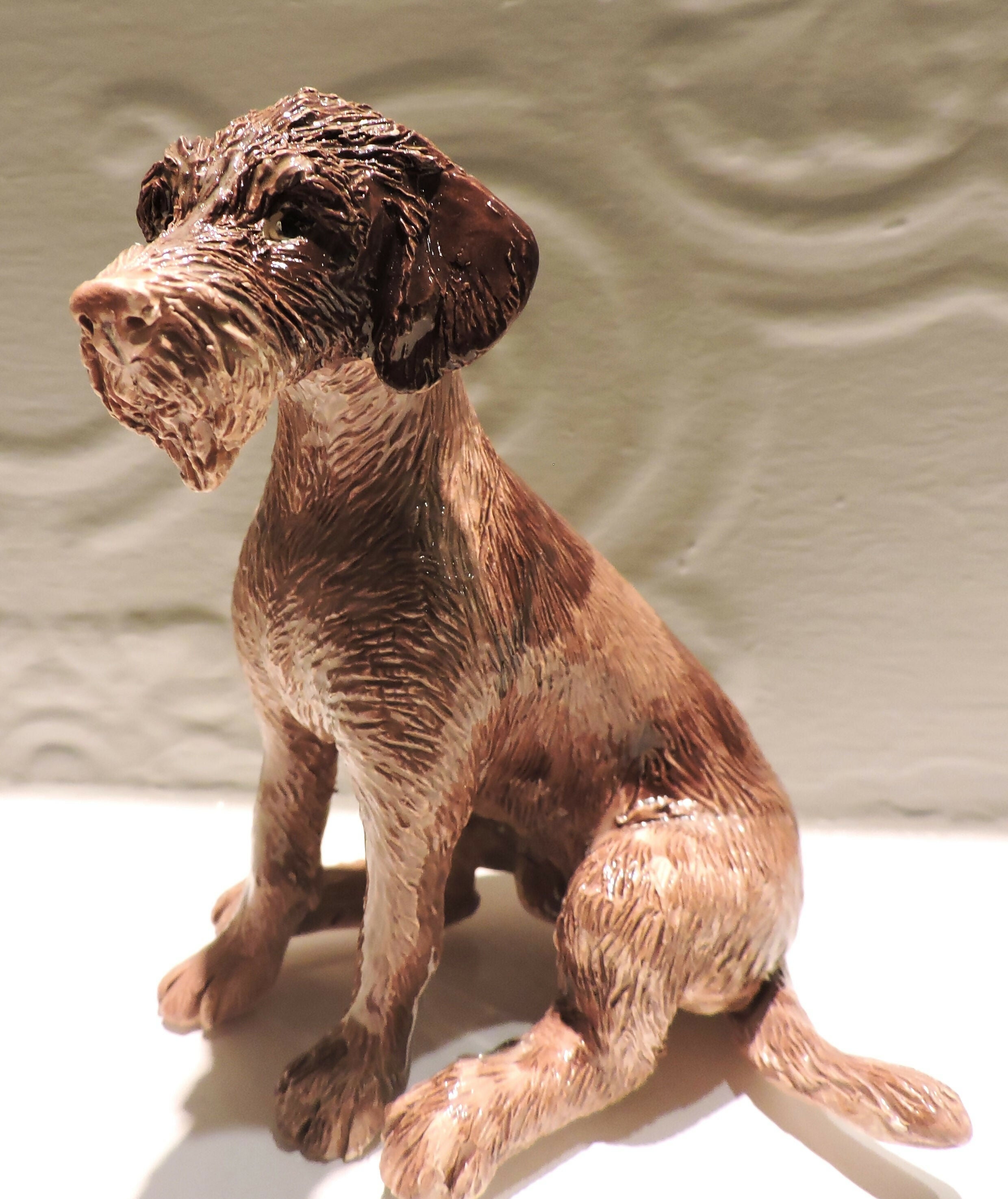 Ceramic German wirehaired pointer dog sculpture
