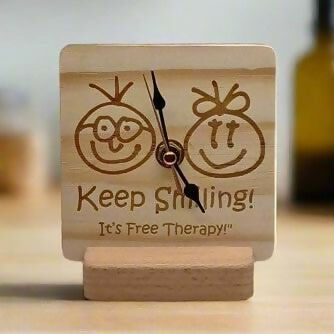 Keep Smiling - Wooden Clock with Stand