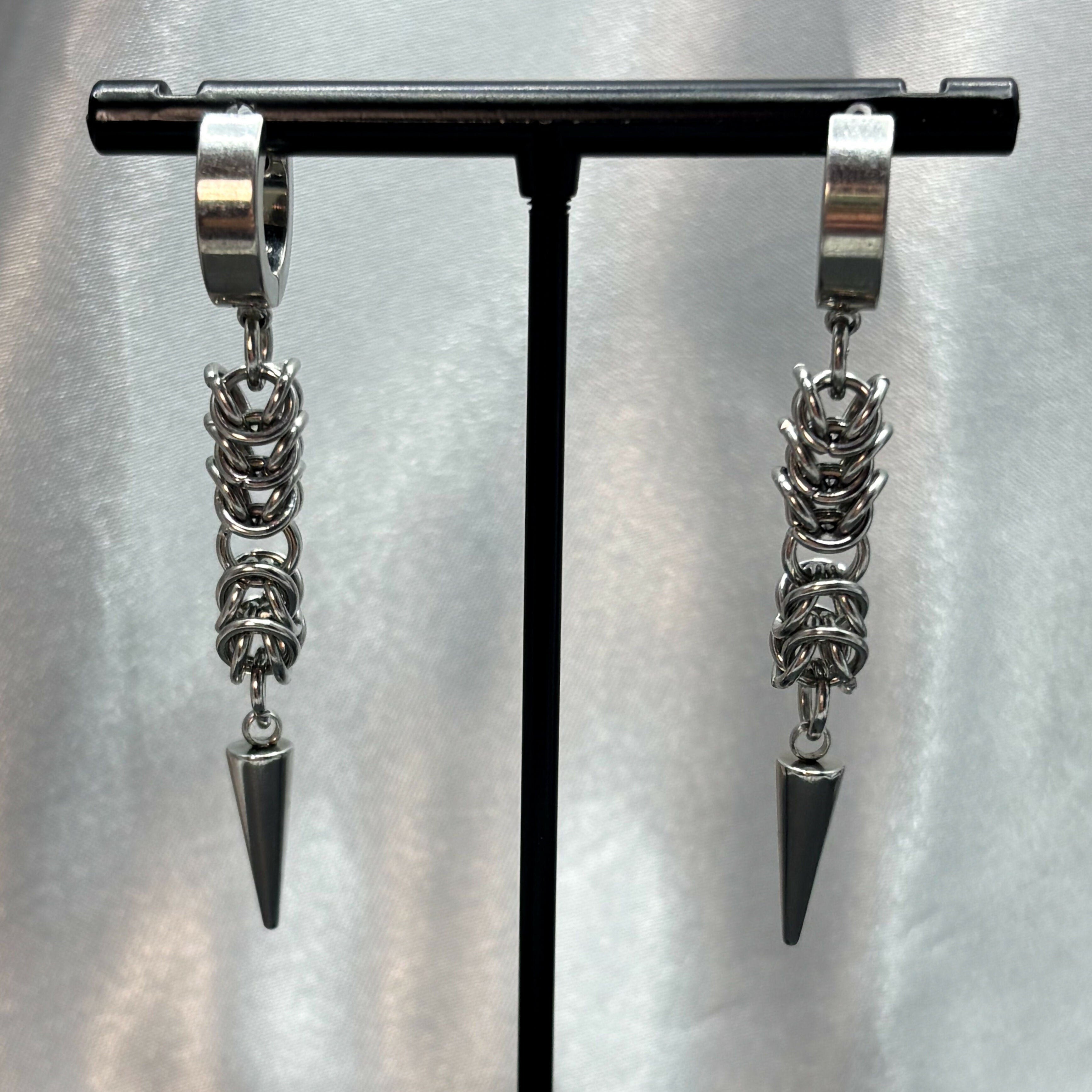 Long Spiked Chainmail Earrings