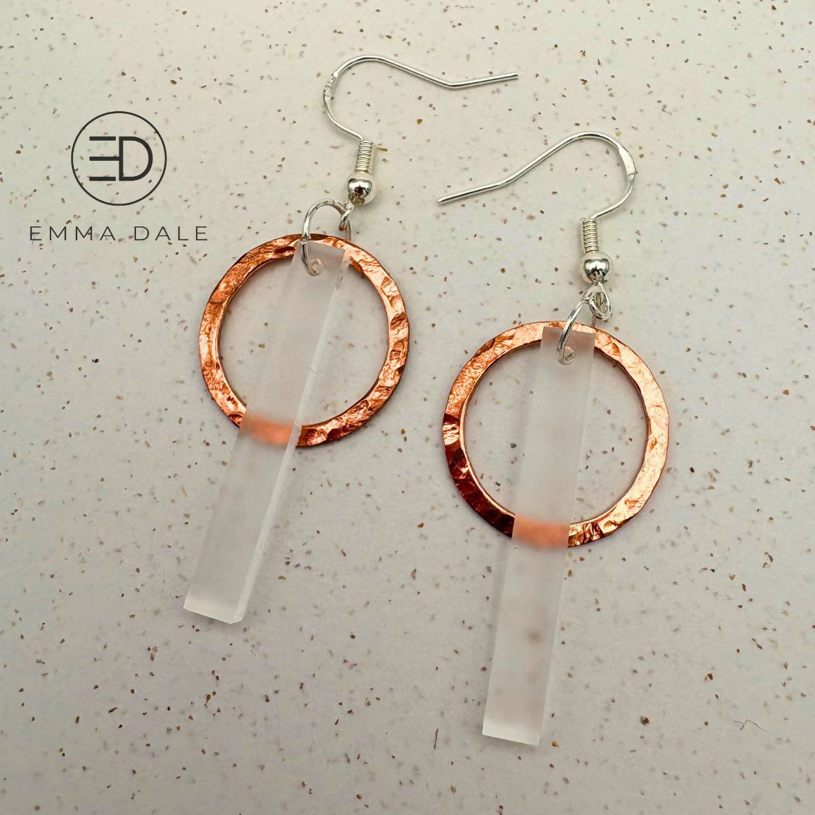 Frosted Acrylic Bar & Hand-Hammered Copper Earrings