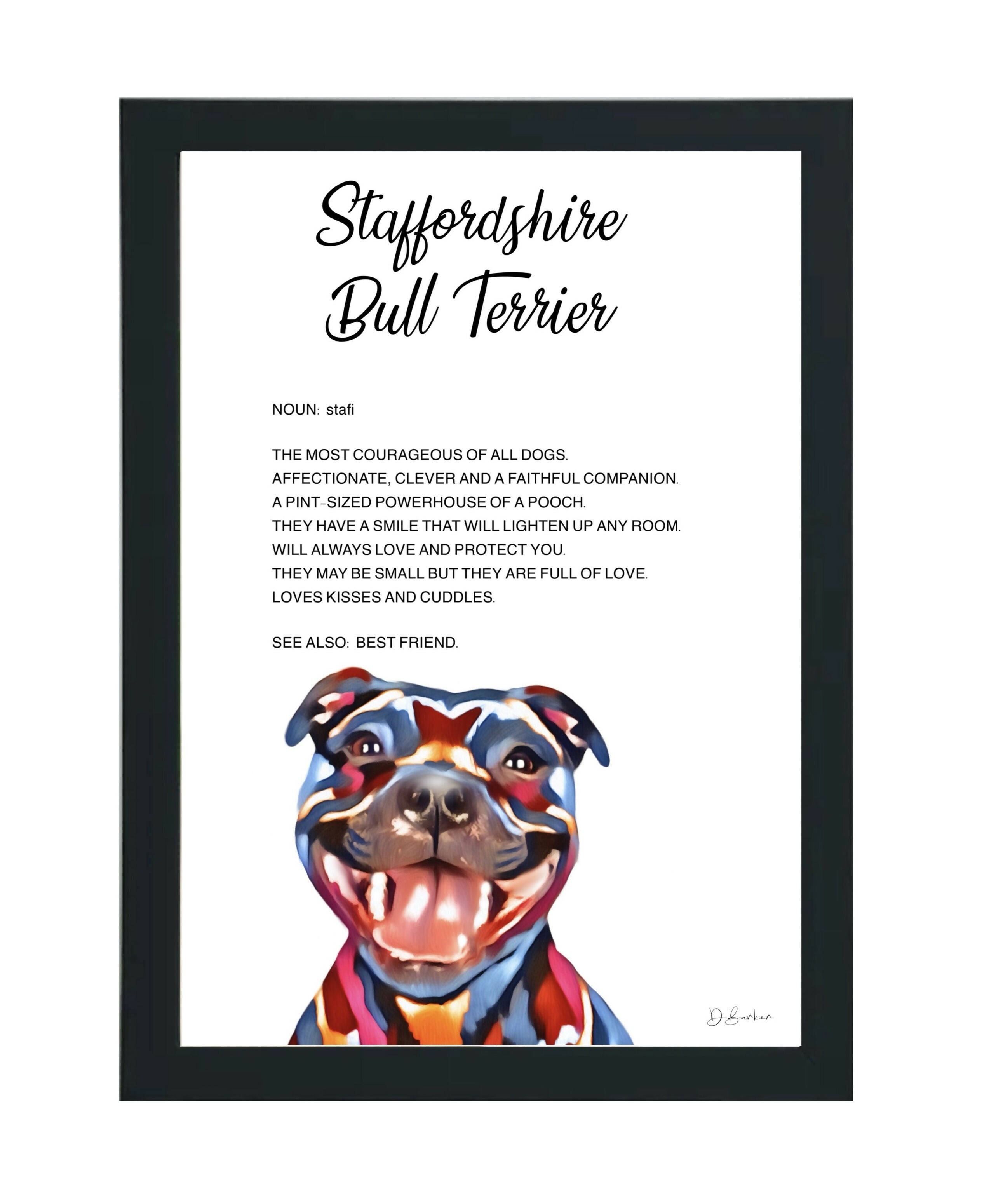 Staffy Dog - Definition Quote - Framed Artwork.