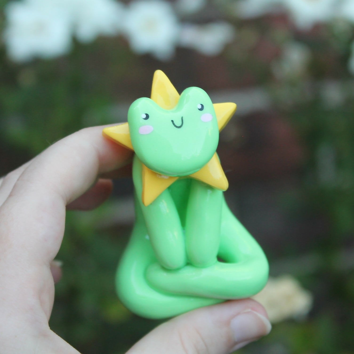 Handmade Polymer Clay Sitting Star Frog Figure