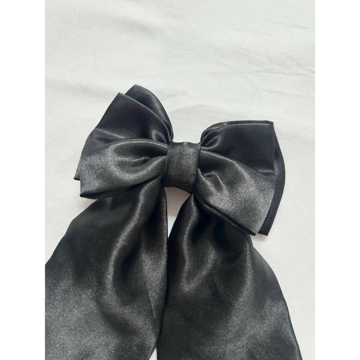 Black Satin Hair Bow with Barrette Clip