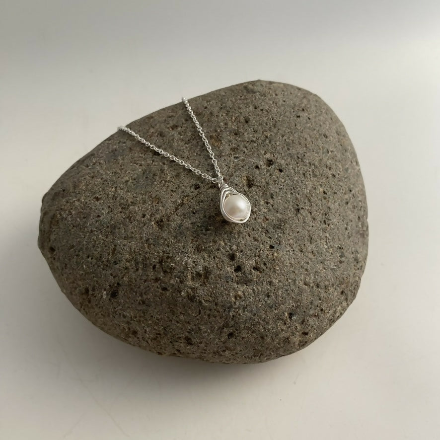 Pearl Drop Necklace, Sterling Silver