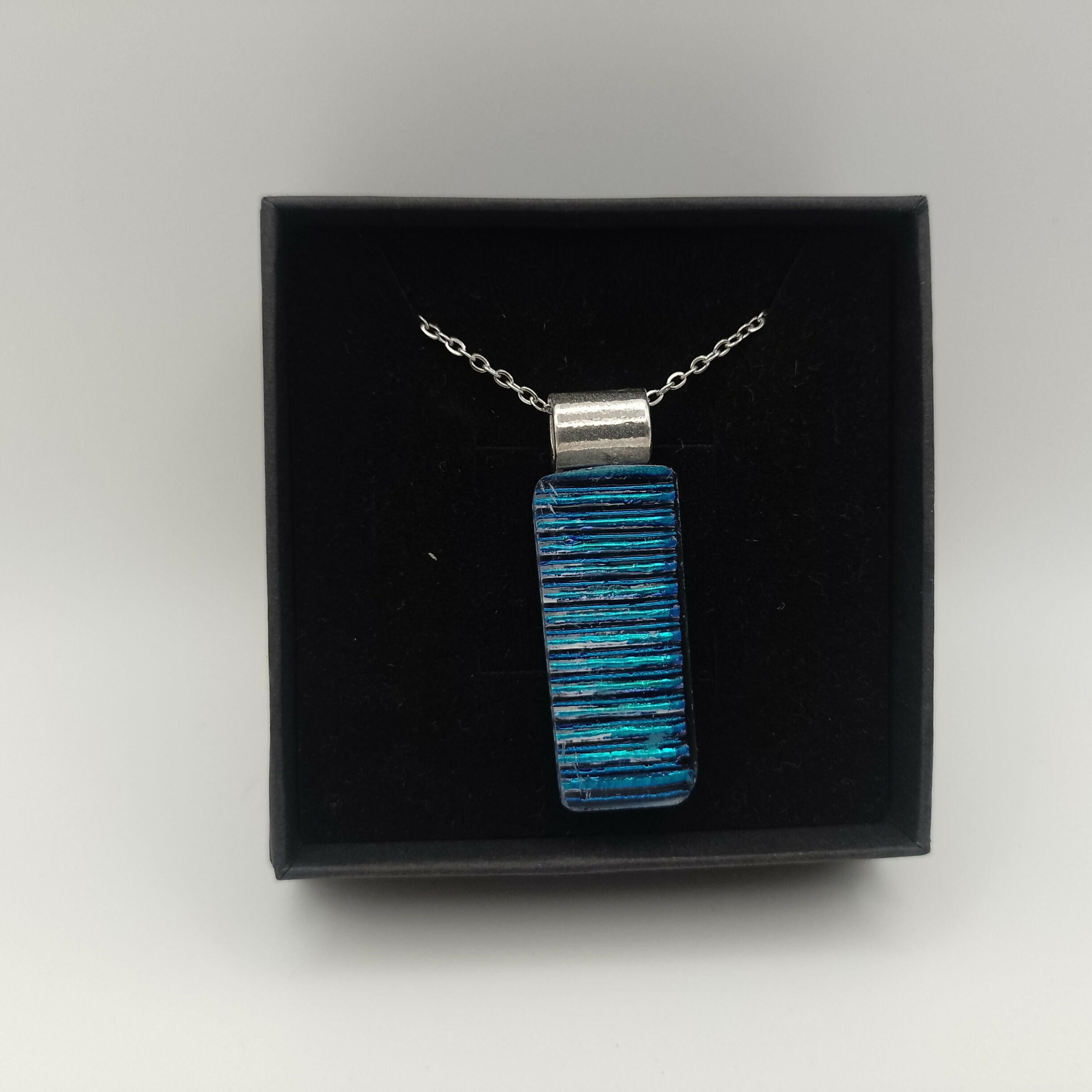 Blue and Green Dichroic Striped Pendant