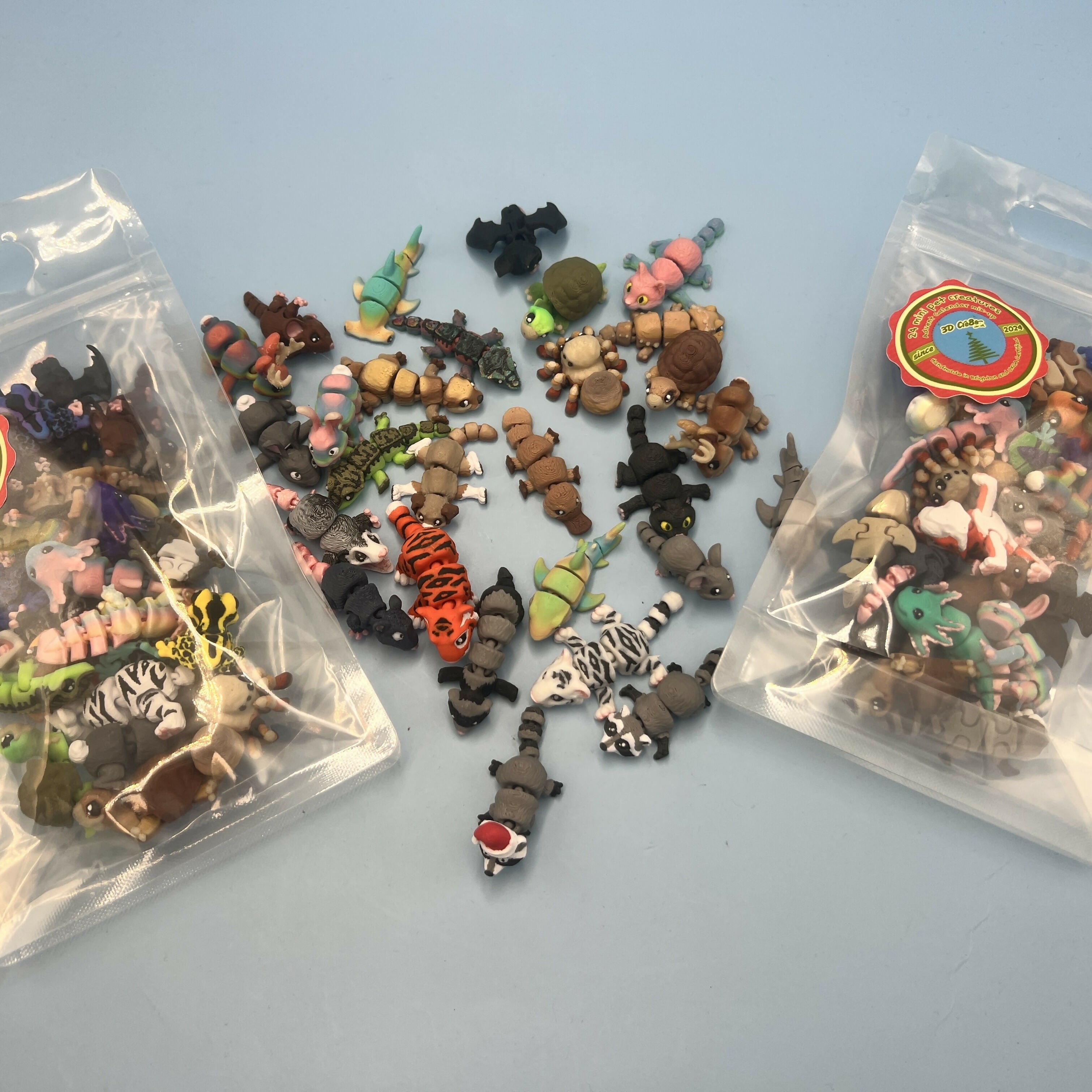 3D Printed Micro Mini: Articulated Sensory Fidget Animals Christmas Bag of 24 Mixed friends