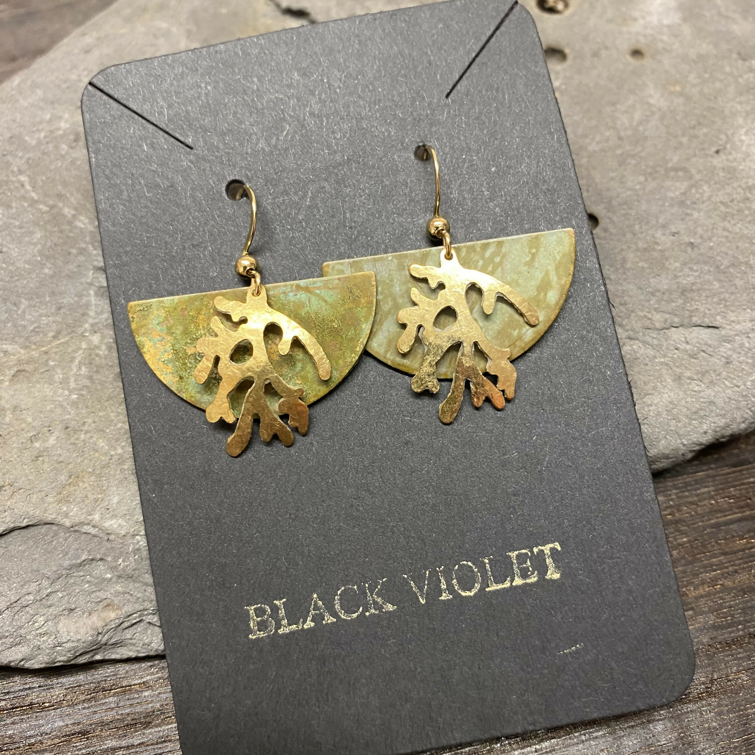 Brass Textured Coral Earrings