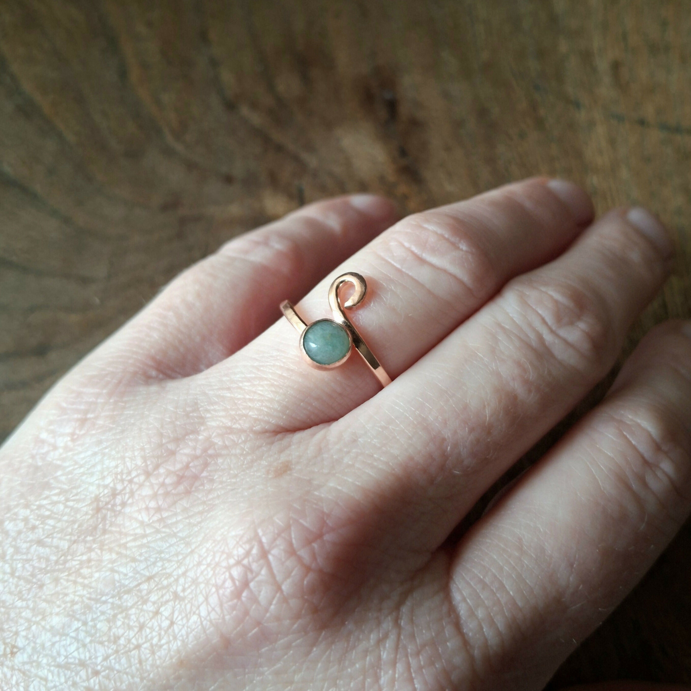 Handmade Adjustable Copper Moss AgateRing Size N
