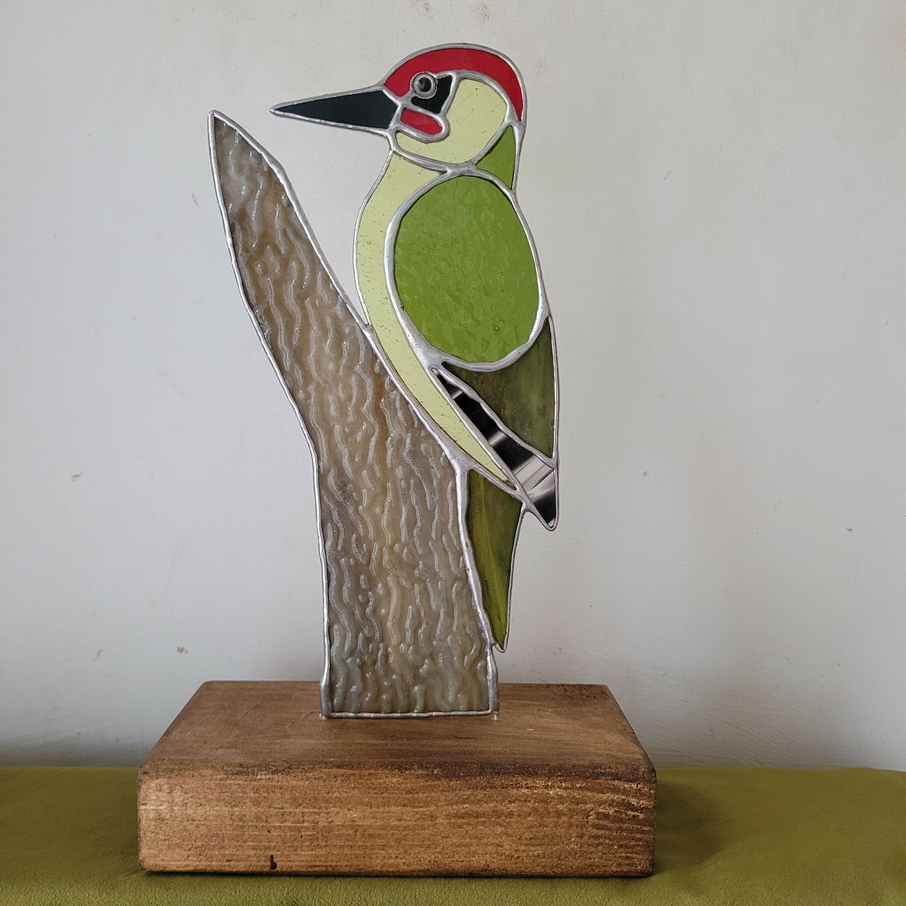 Glass Green Woodpecker On Wood