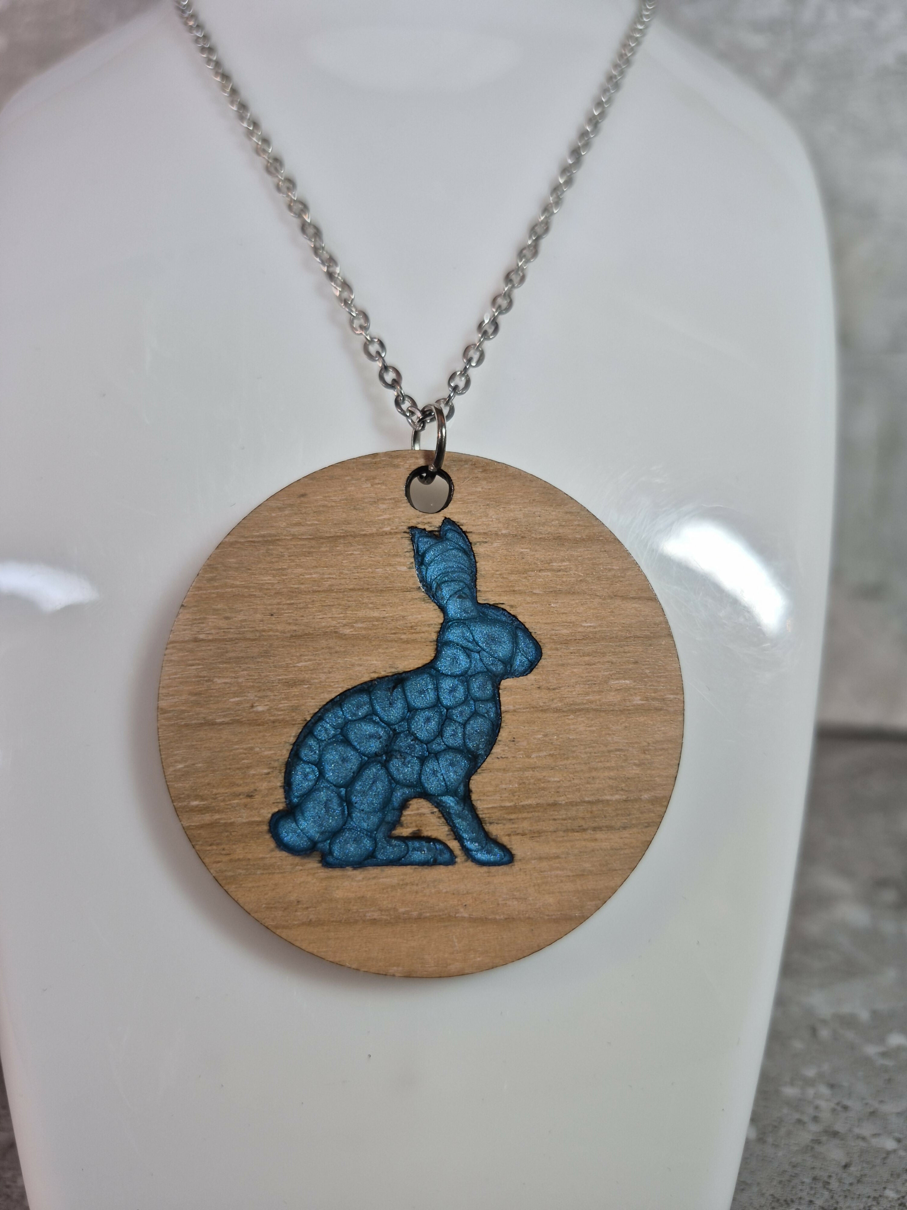 Unique Handcrafted Round Pendant Showing a Seated Hare