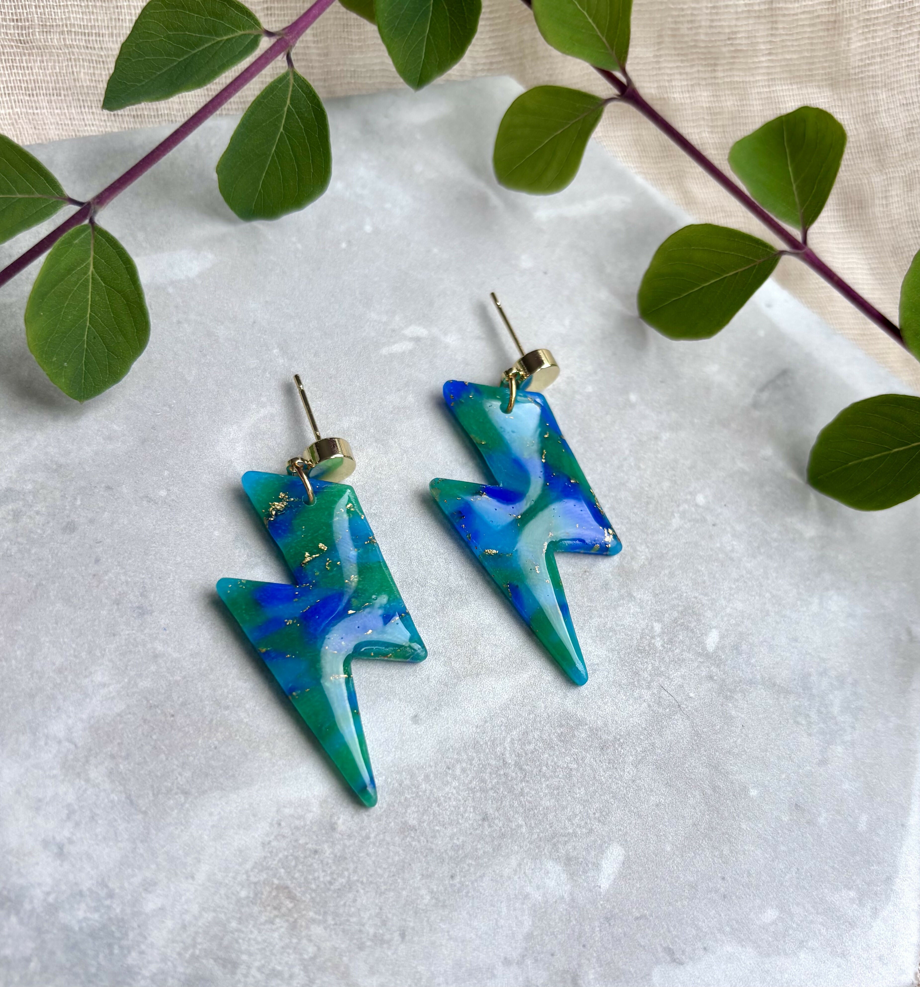 Ocean Dream Collection Polymer Clay Earrings Lightening Bolts