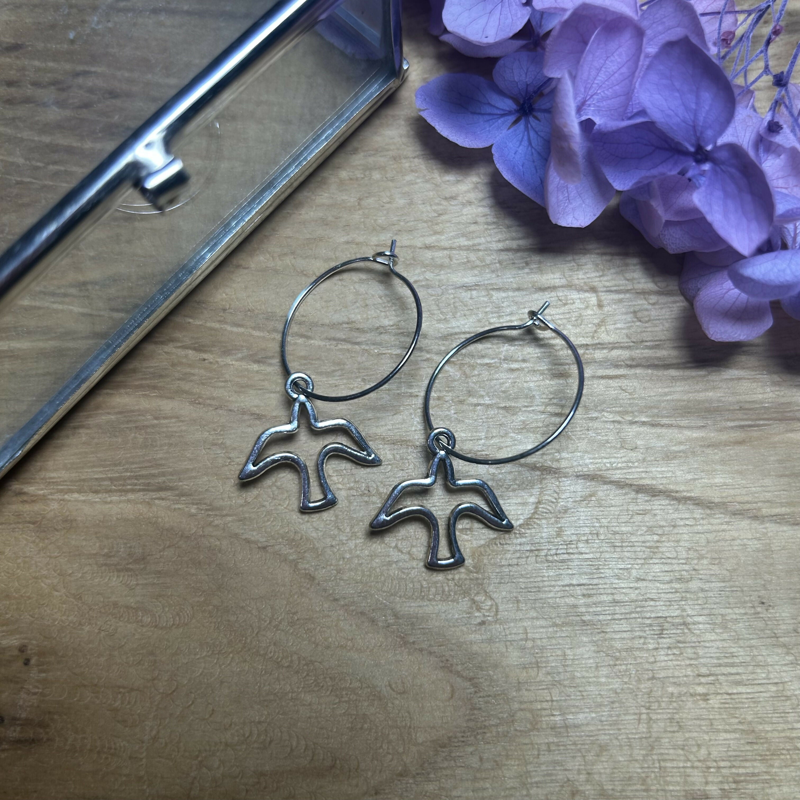 Lovely Silver Plated Swallow Charm Hoops
