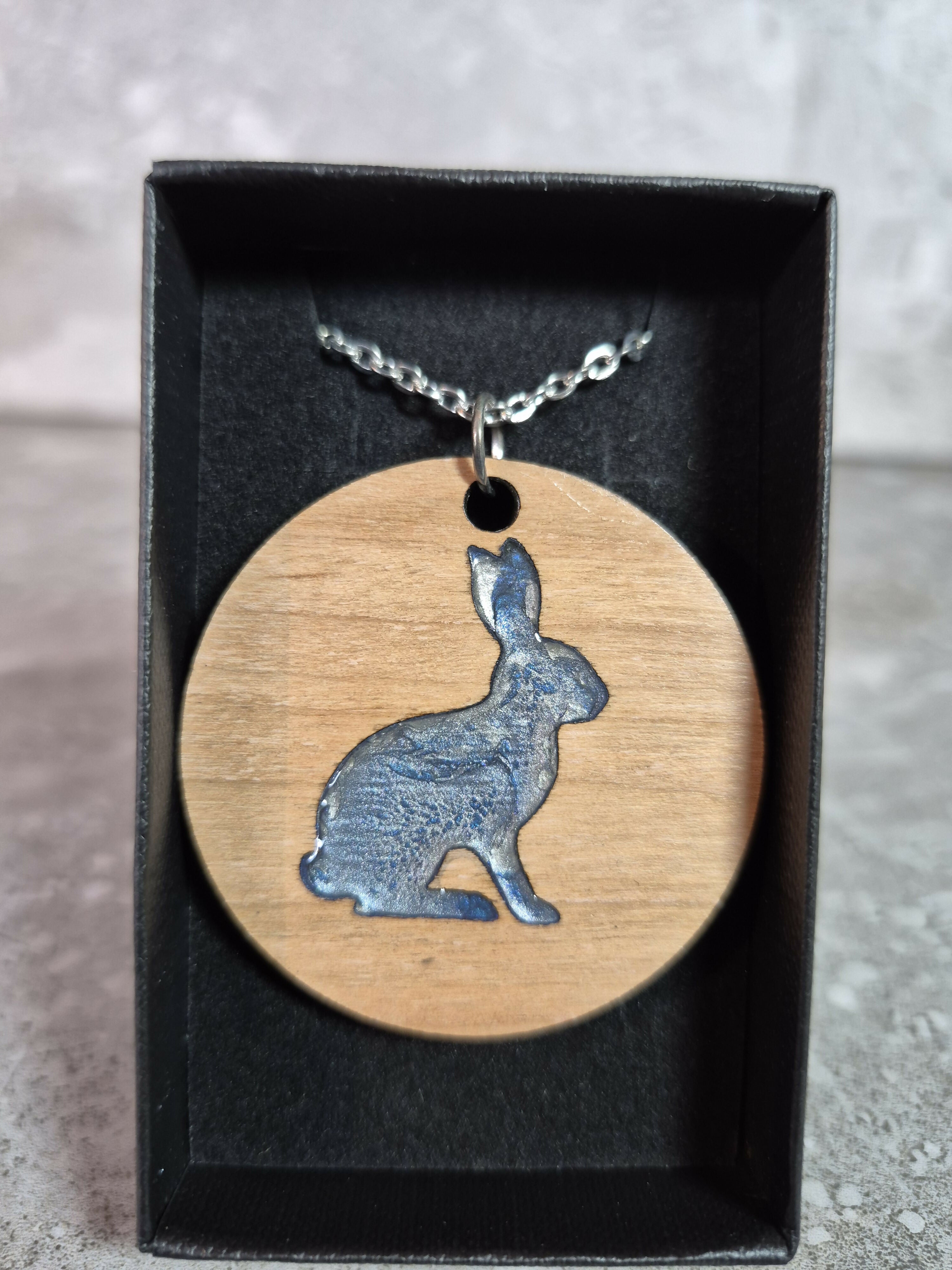 Unique Handcrafted Round Pendant Showing a Seated Hare