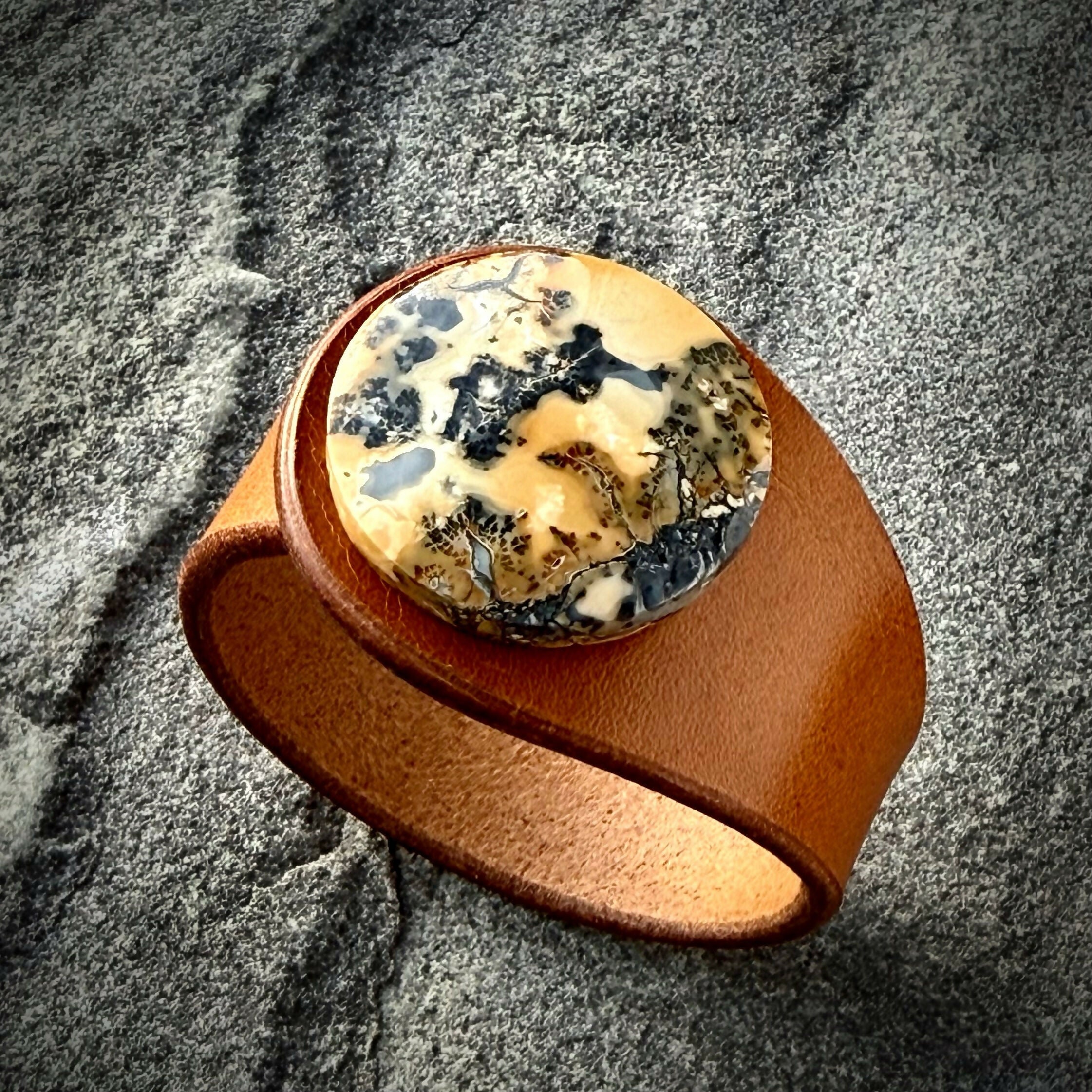 Handcrafted Natural Leather & Maligano Jasper Gemstone Bracelet - Size S or M