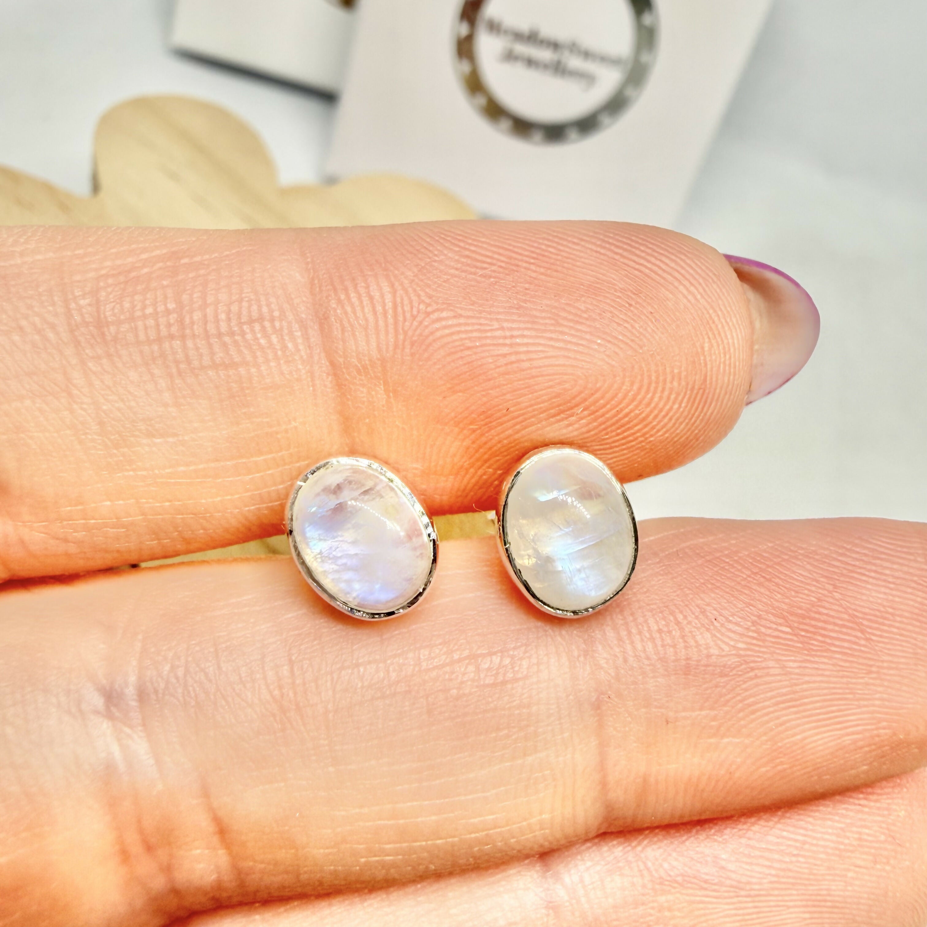 WHITE MOONSTONE STUD EARRINGS